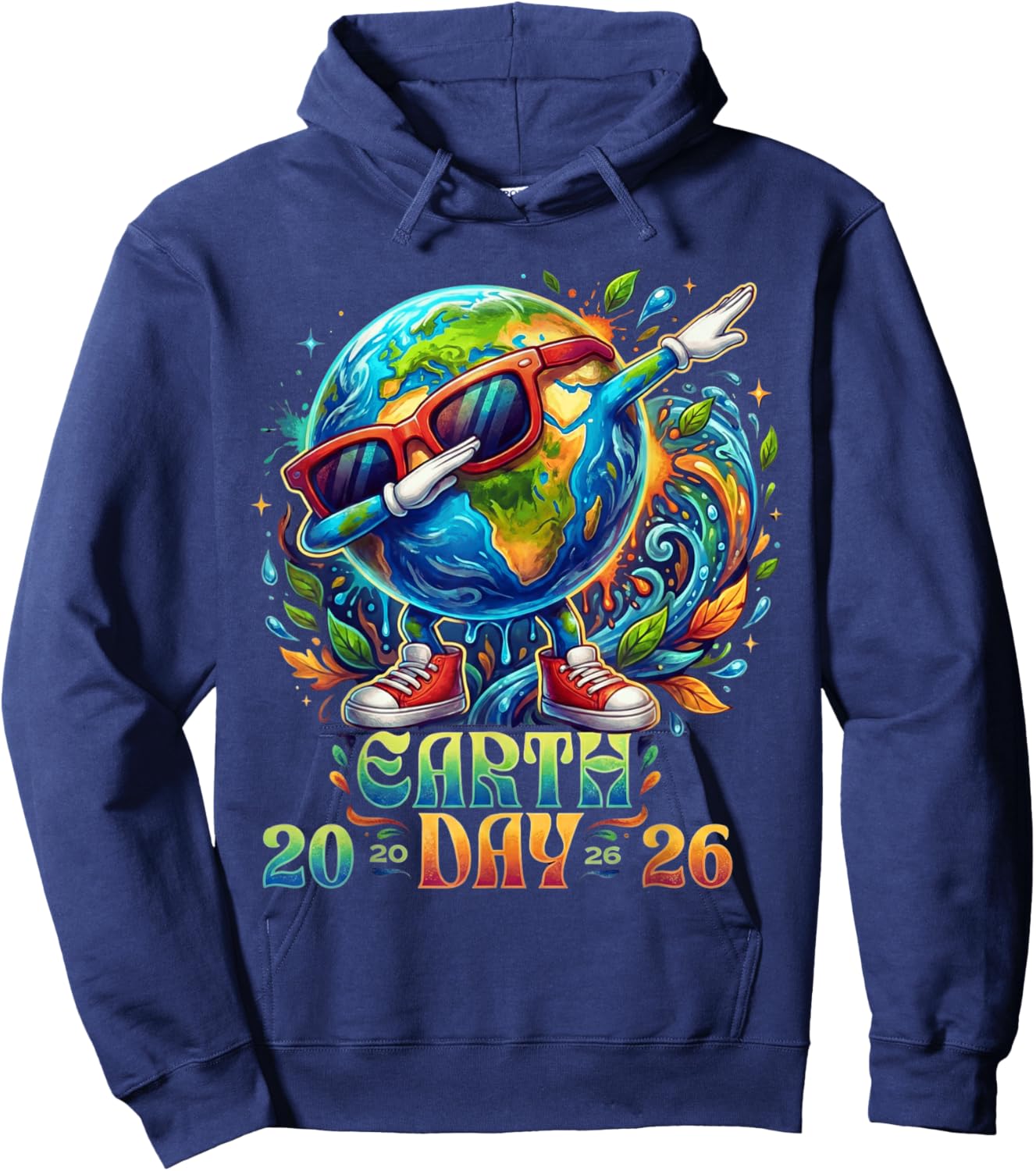 Earth Dabbing Sunglasses 2026 Colorful Earth Day Art Hoodie - Hoodie | Navy