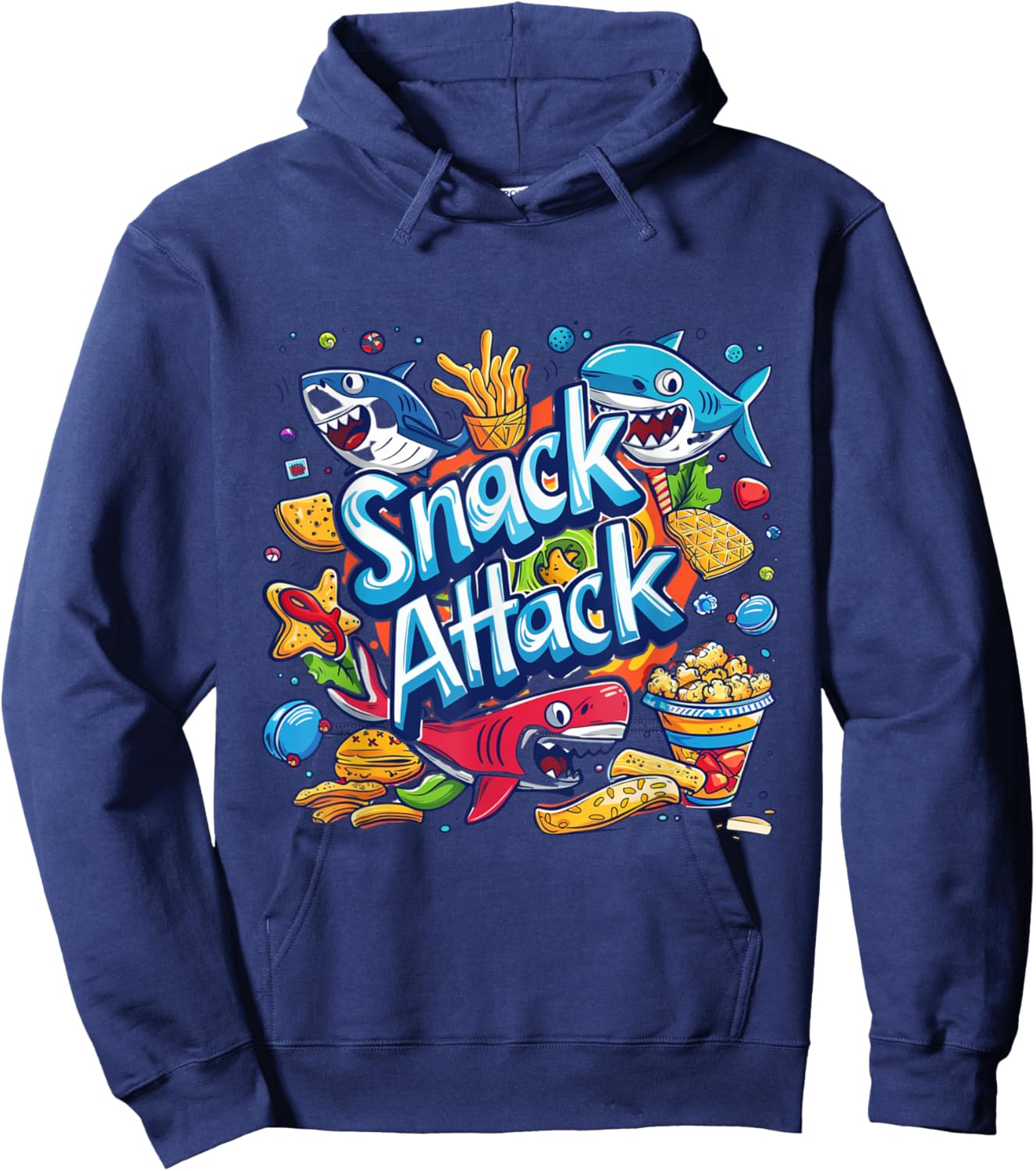 Snack Attack Funny Food Foodie Munchies Children Kids Shark Hoodie - Hoodie | Navy
