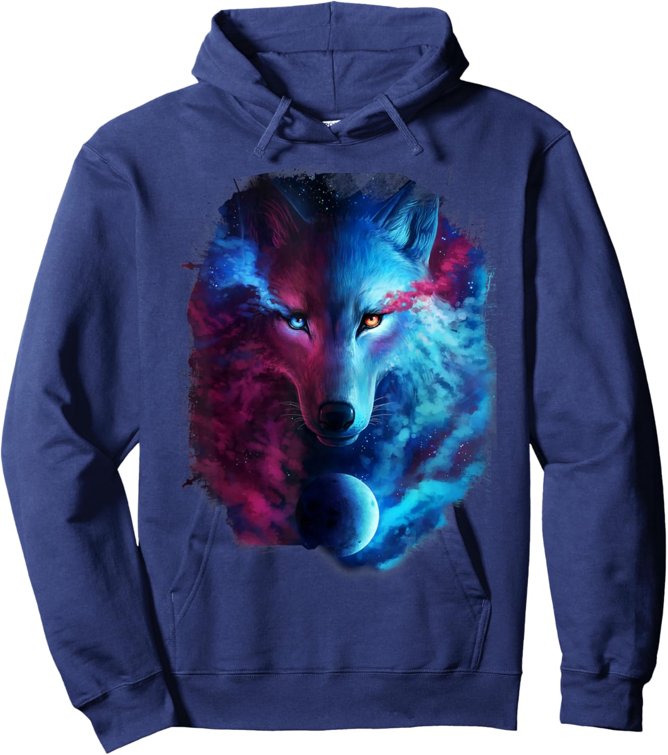 Random Galaxy, Light Dark Wolves, Ice Fire, Wolf Hoodie - Hoodie | Navy