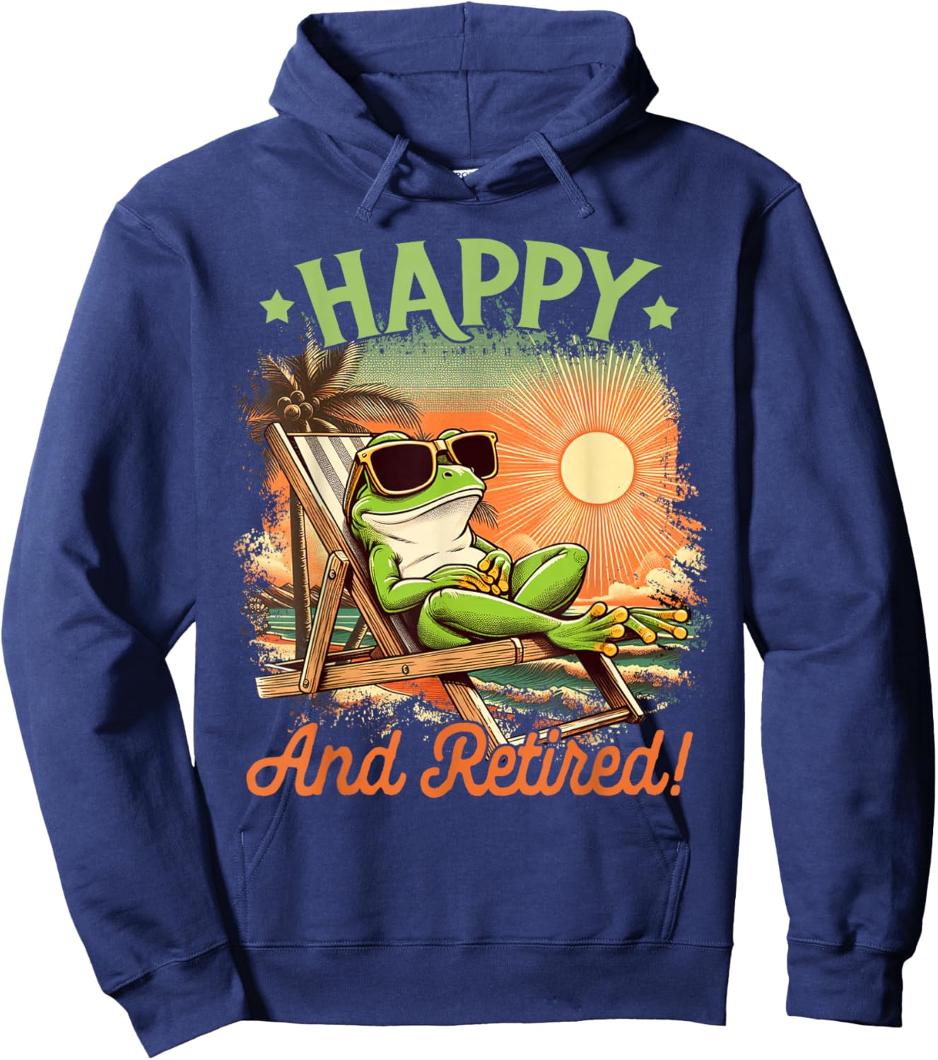 Retired Coworker Frog Retirement Party Beach Happy & Retired Hoodie - Hoodie | Navy