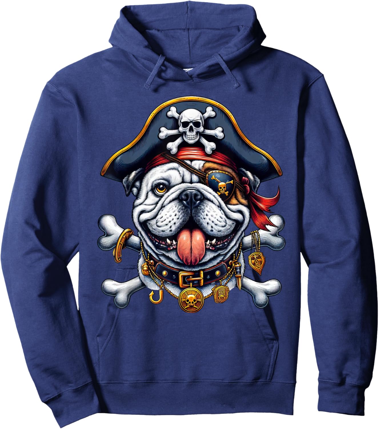 English Bulldog Pirate Crossbones Halloween Kids Hoodie - Hoodie | Navy