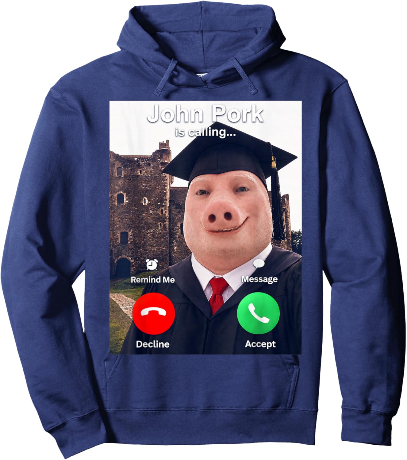 John Pork is Calling Brainrot Meme Funny Graduation Day Hoodie - Hoodie | Navy