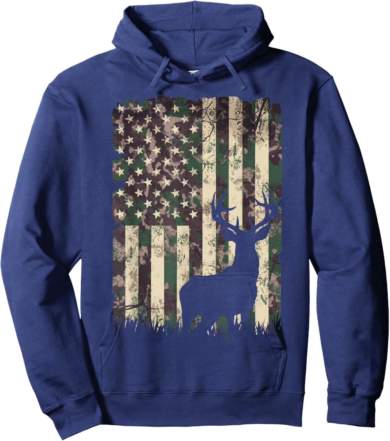 Camo US Flag Deer Camoflage Hunting Gifts Dad Hunter Hoodie - Hoodie | Navy