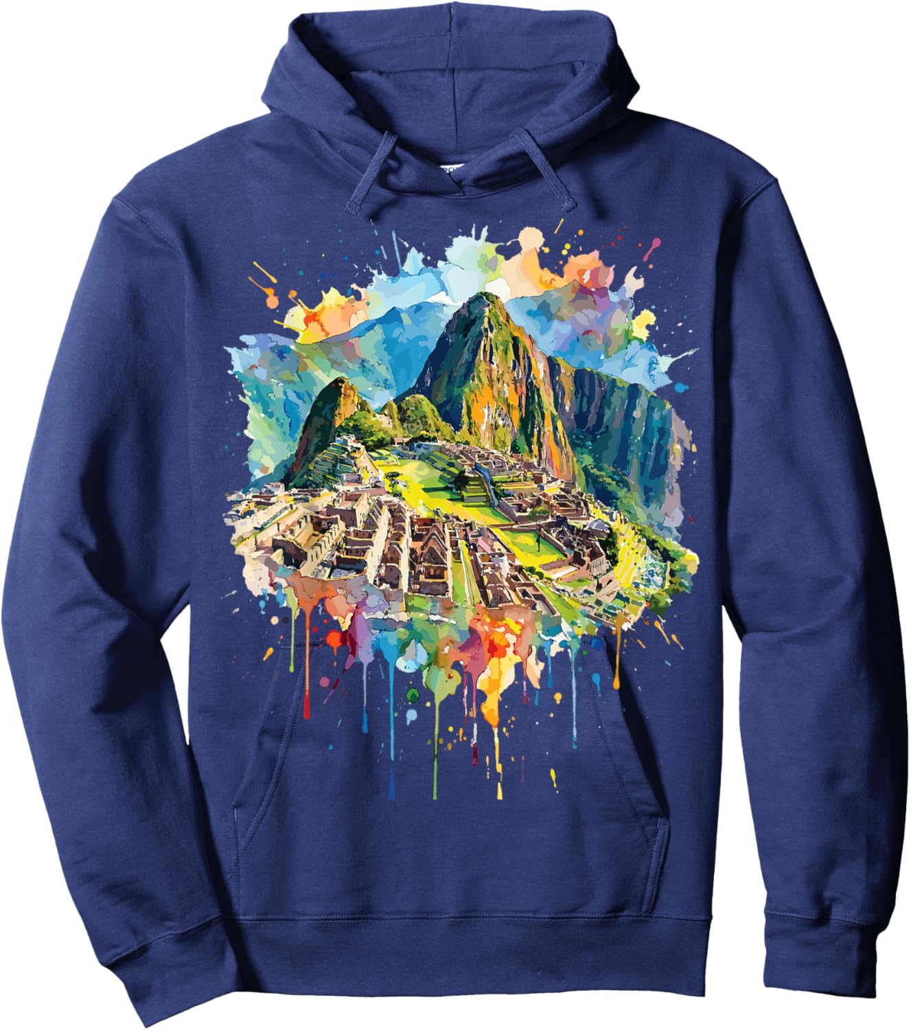 Machu Picchu Watercolor Style Peru Inca Ruins Hoodie - Hoodie | Navy