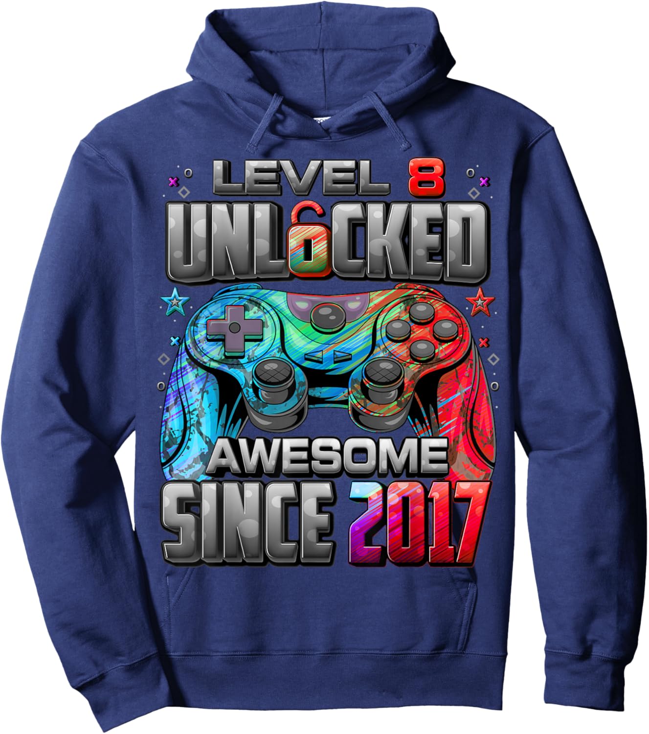 Level 8 Unlocked Awesome Since 2017 8th Birthday Gaming Hoodie - Hoodie | Navy