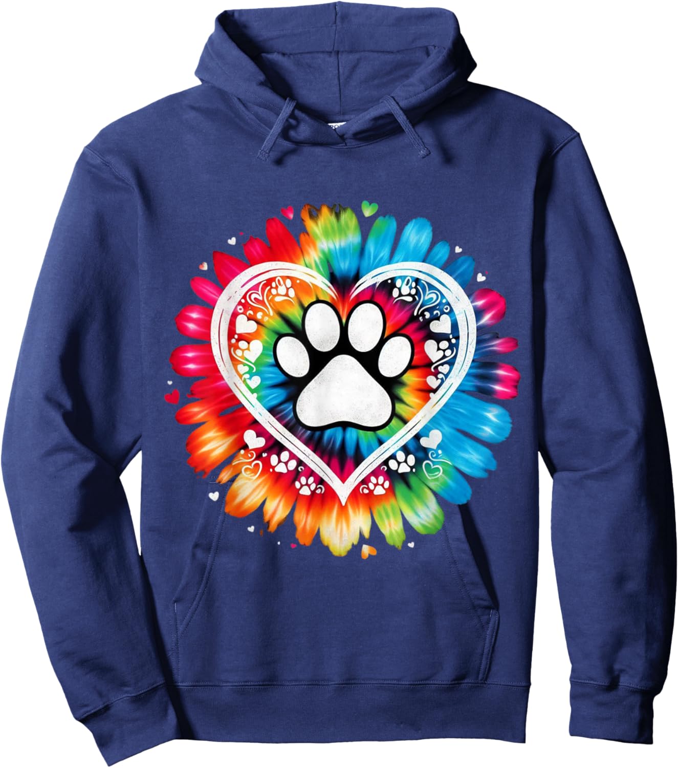 Tie Dye Love Dog Paw Print Heart Animal Lover Hoodie - Hoodie | Navy