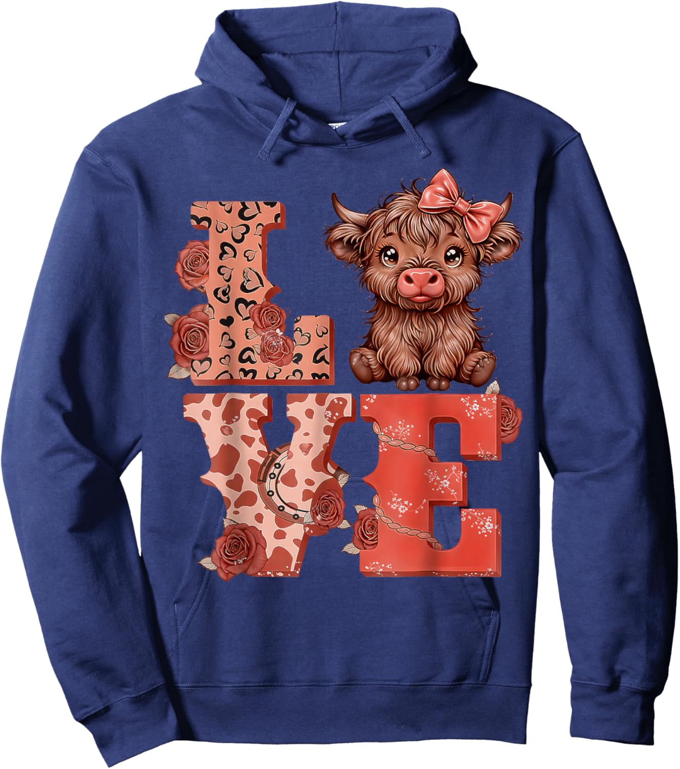 Love Highland Cow Cute Hoodie - Hoodie | Navy
