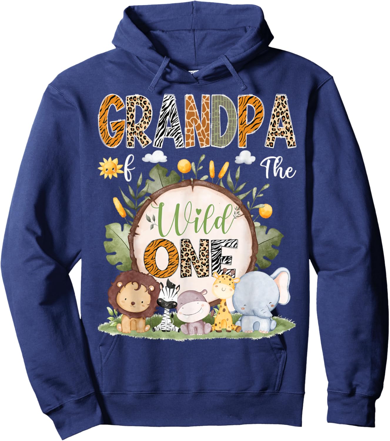 Grandpa Of The Wild One 1St Birthday Kids Safari Woodland Hoodie - Hoodie | Navy