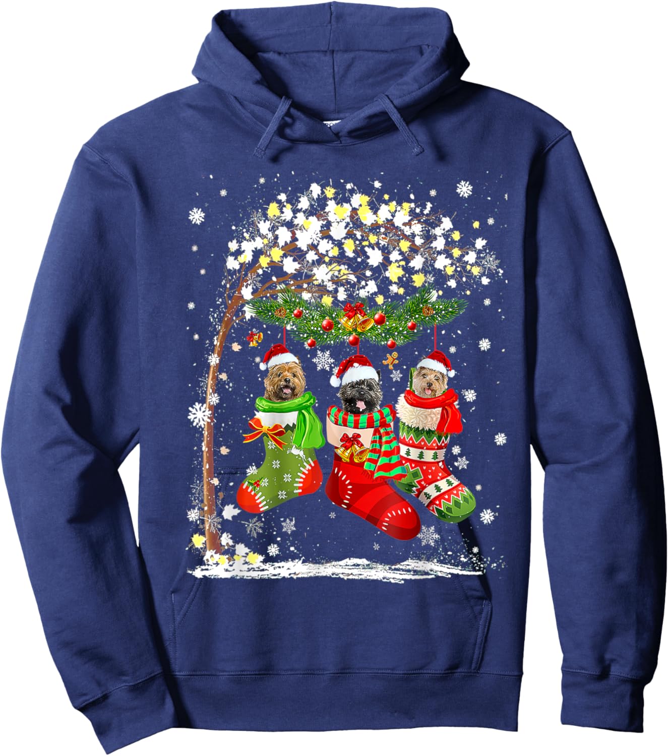 Funny Cairn Terrier Dog Tree Christmas Lights Xmas Pajama Hoodie - Hoodie | Navy