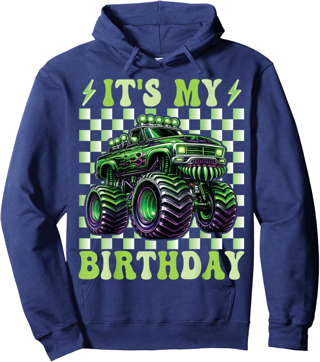 It's My Birthday Boys Monster Truck Bday Party Kids Boy Hoodie - Hoodie | Navy