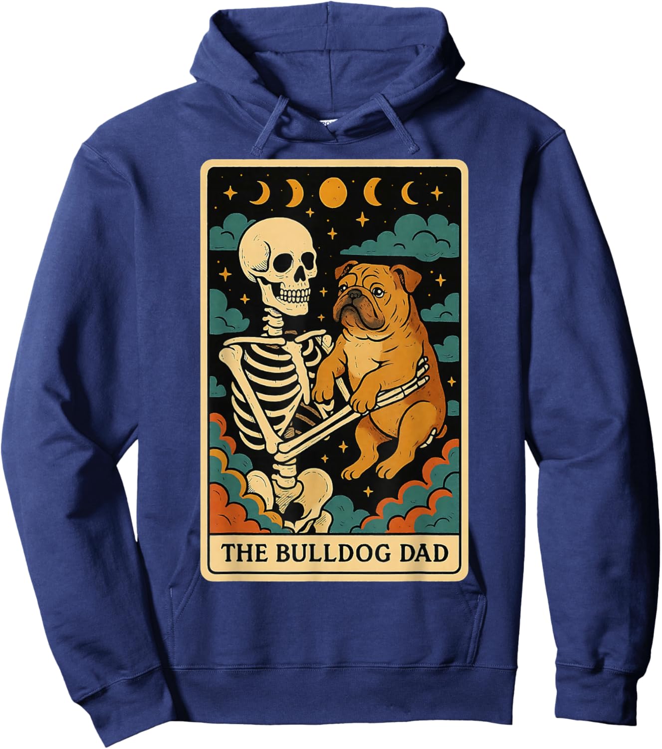 The Bulldog Dad Dog Dad Skeleton Tarot Card for Father's Day Hoodie - Hoodie | Navy