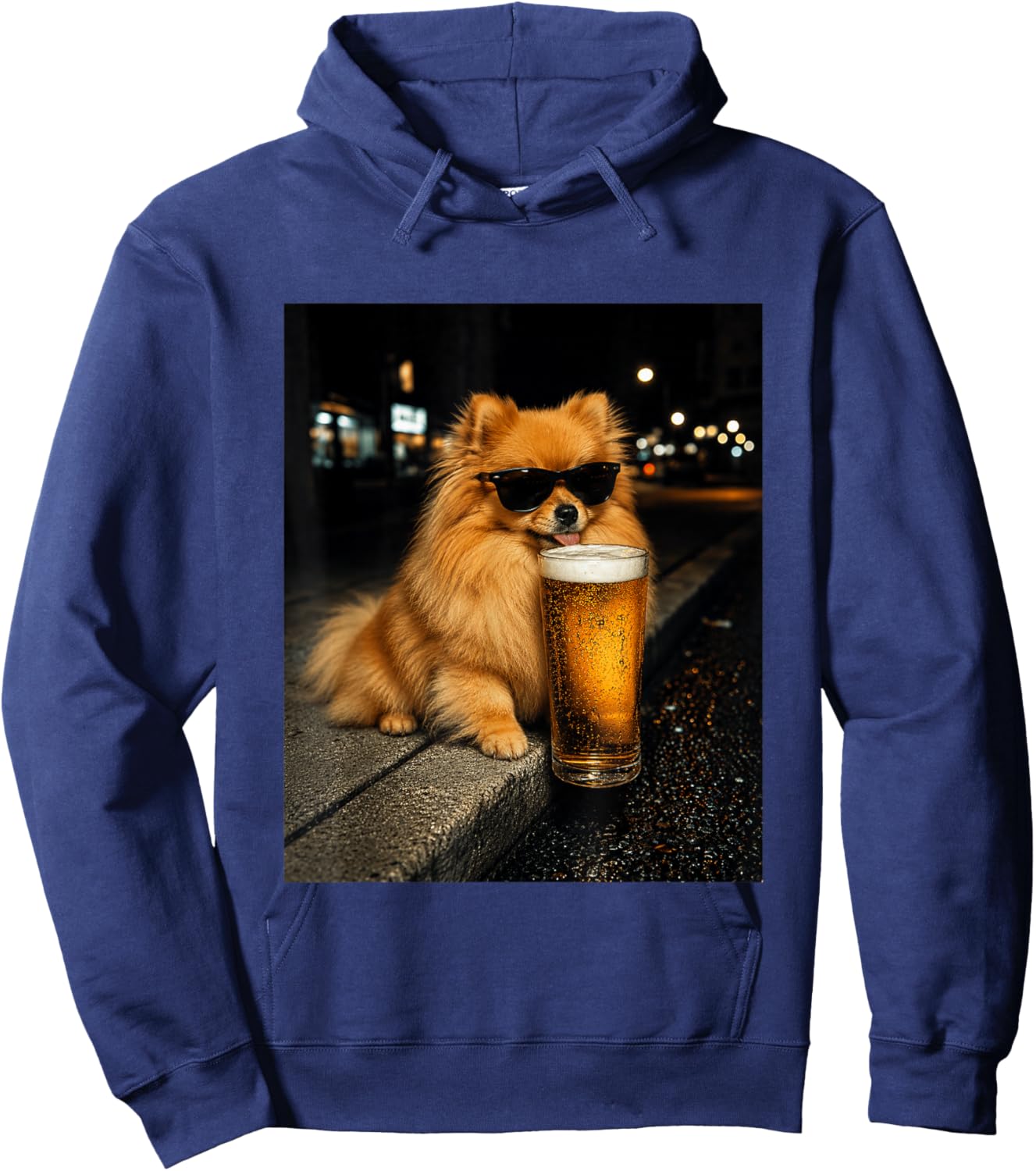 Funny Pomeranian Drinking Beer Vintage Dog Lover Meme Humor Hoodie - Hoodie | Navy