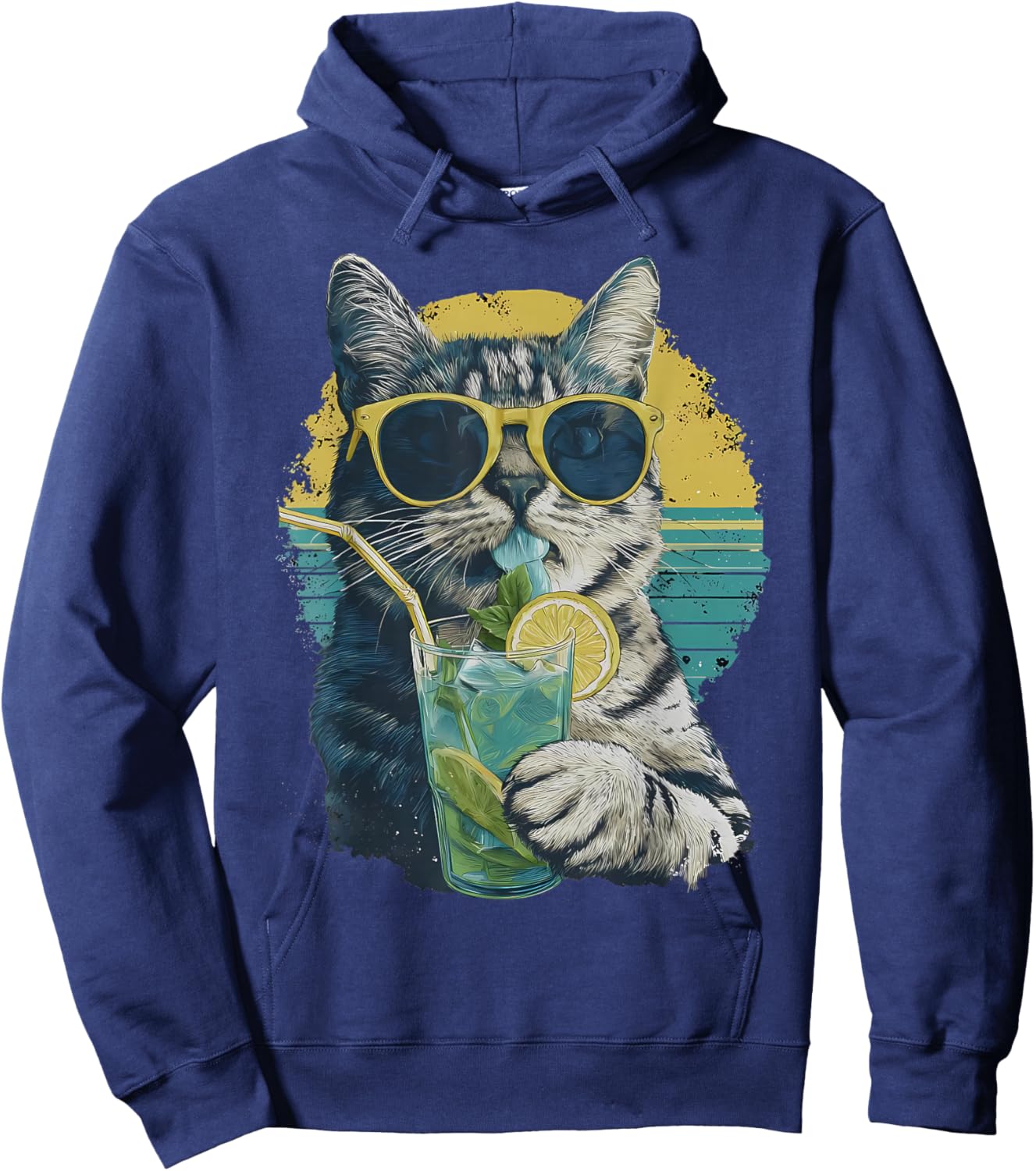 Summer Vibes Cat Drinking Cocktail Lemonade Animal Meme Hoodie - Hoodie | Navy