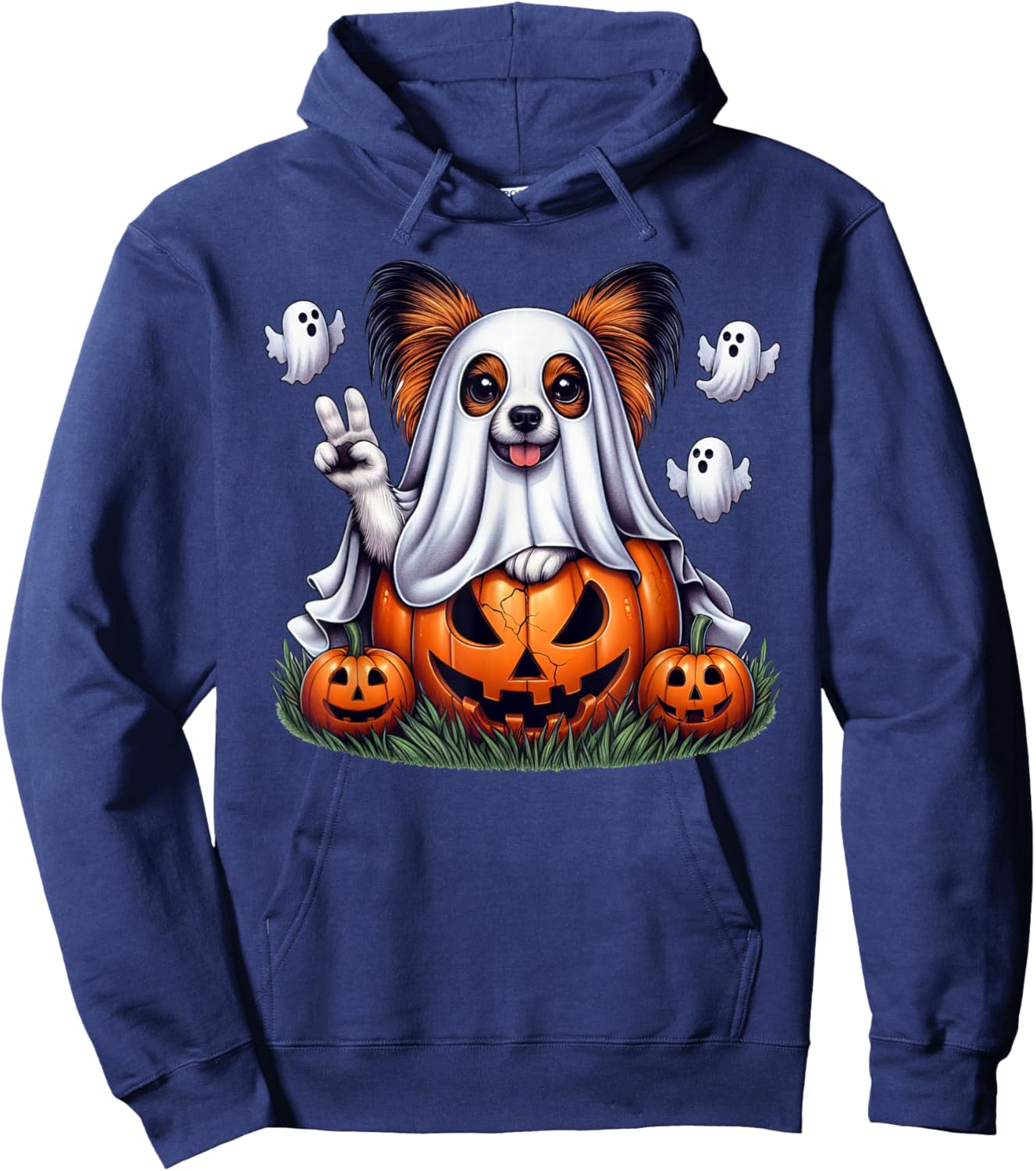Funny Papillon Ghost Boo Halloween Papillon Kids Hoodie - Hoodie | Navy