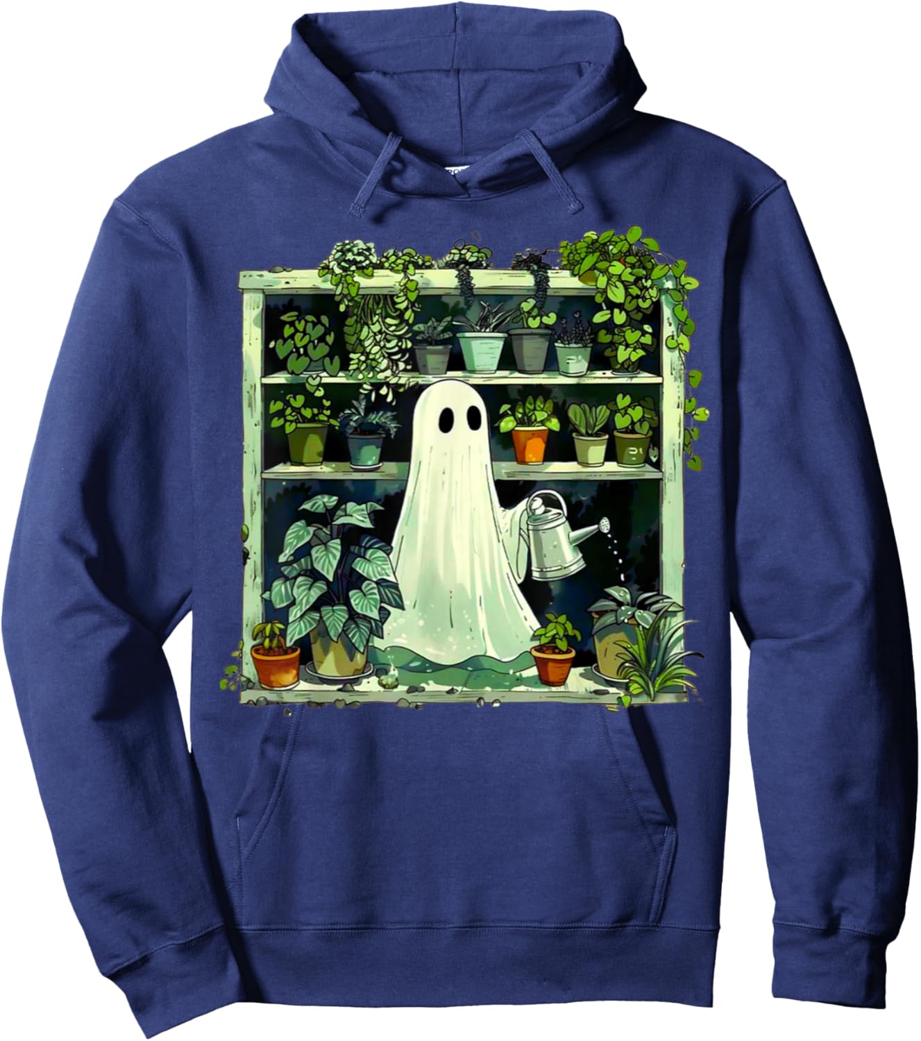 Spooky Ghost Watering Plants Funny Halloween Garden Lover Hoodie - Hoodie | Navy