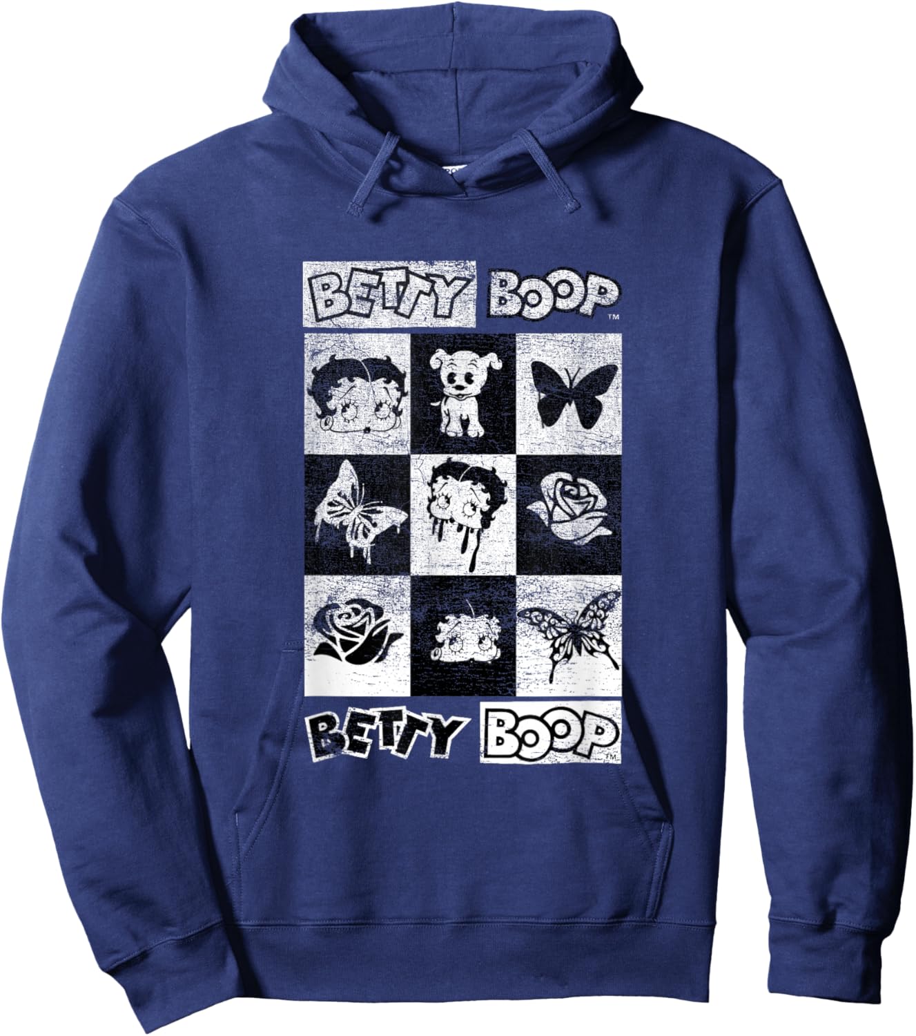 Betty Boop Grunge Butterflies & Roses Betty Box Up Hoodie - Hoodie | Navy