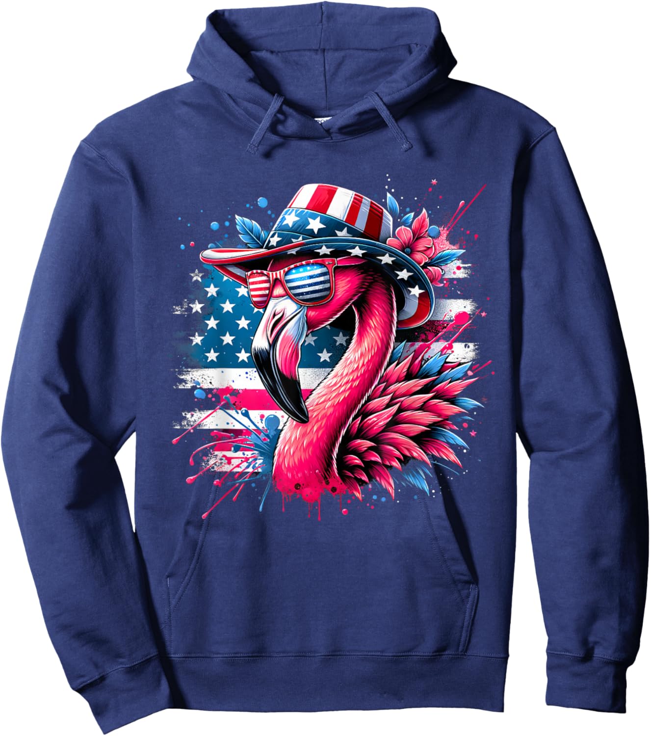 Flamingo 4th of July US American Flag Sunglasses Patriotic Hoodie - Hoodie | Navy