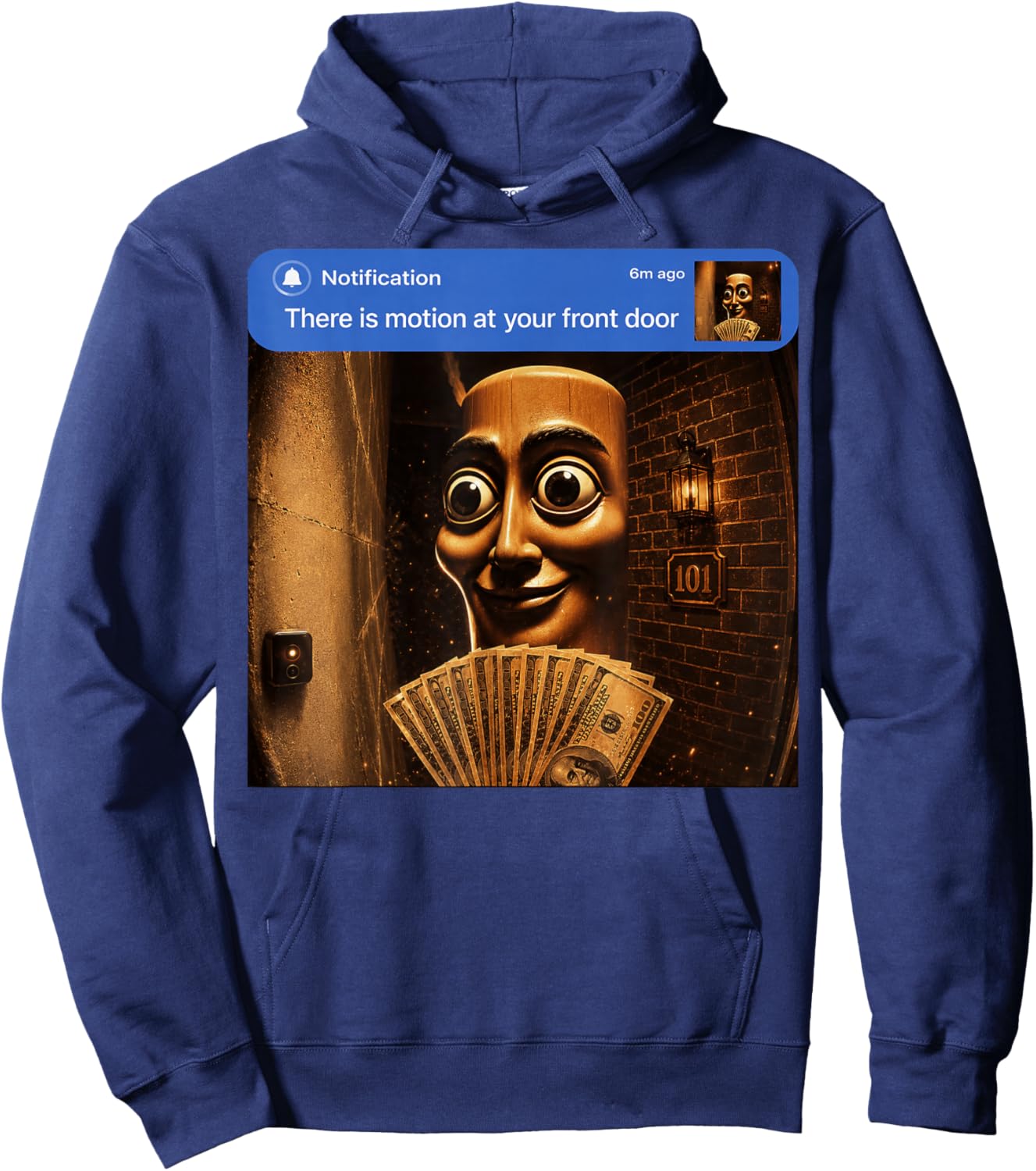 There is Motion at Your Front Door Tung Tung Tung Sahur Meme Hoodie - Hoodie | Navy