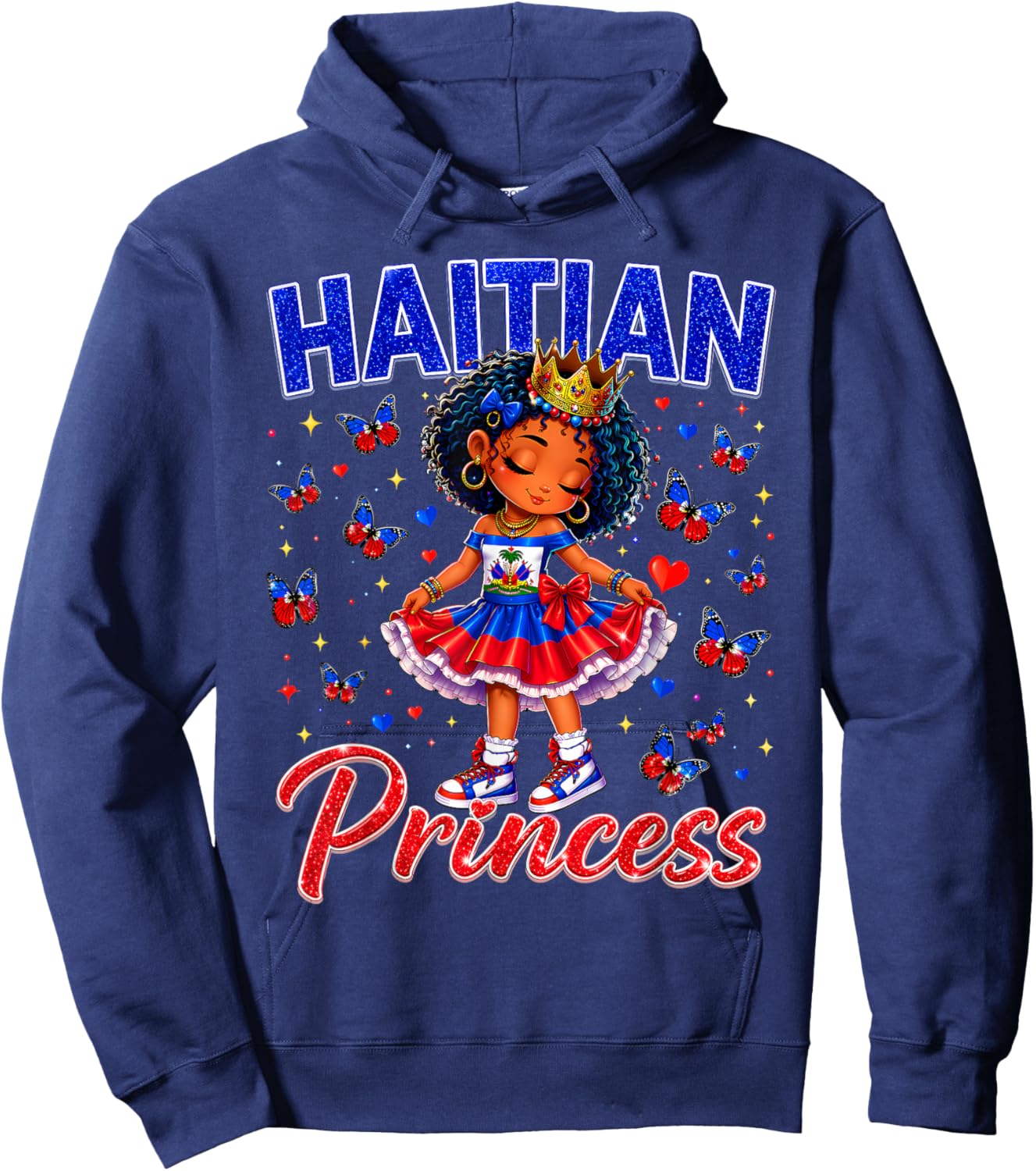 Cute Melanin Haitian Princess Haiti Flag Gift Girls Kids Hoodie - Hoodie | Navy