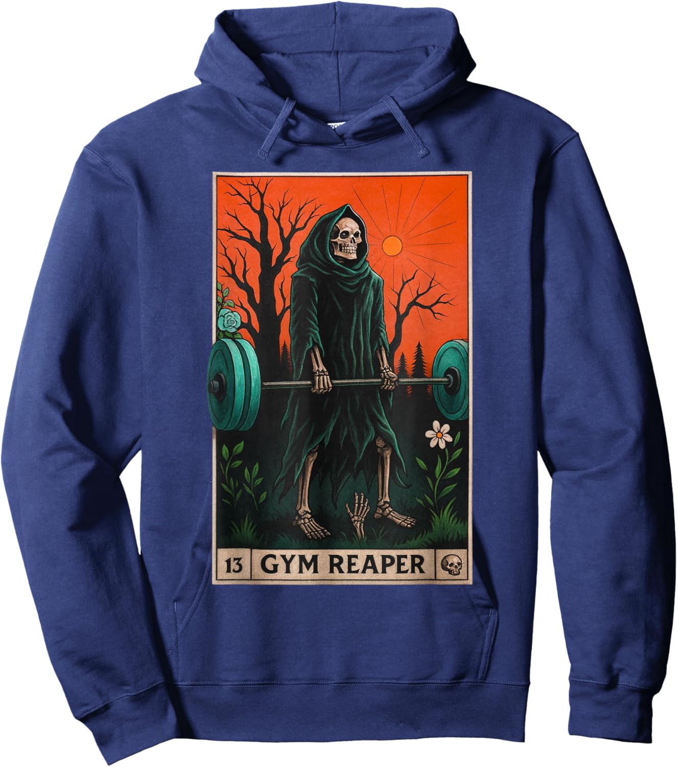 Gym Reaper Deadlifts Weightlifting Workout Occult Tarot Card Hoodie - Hoodie | Navy