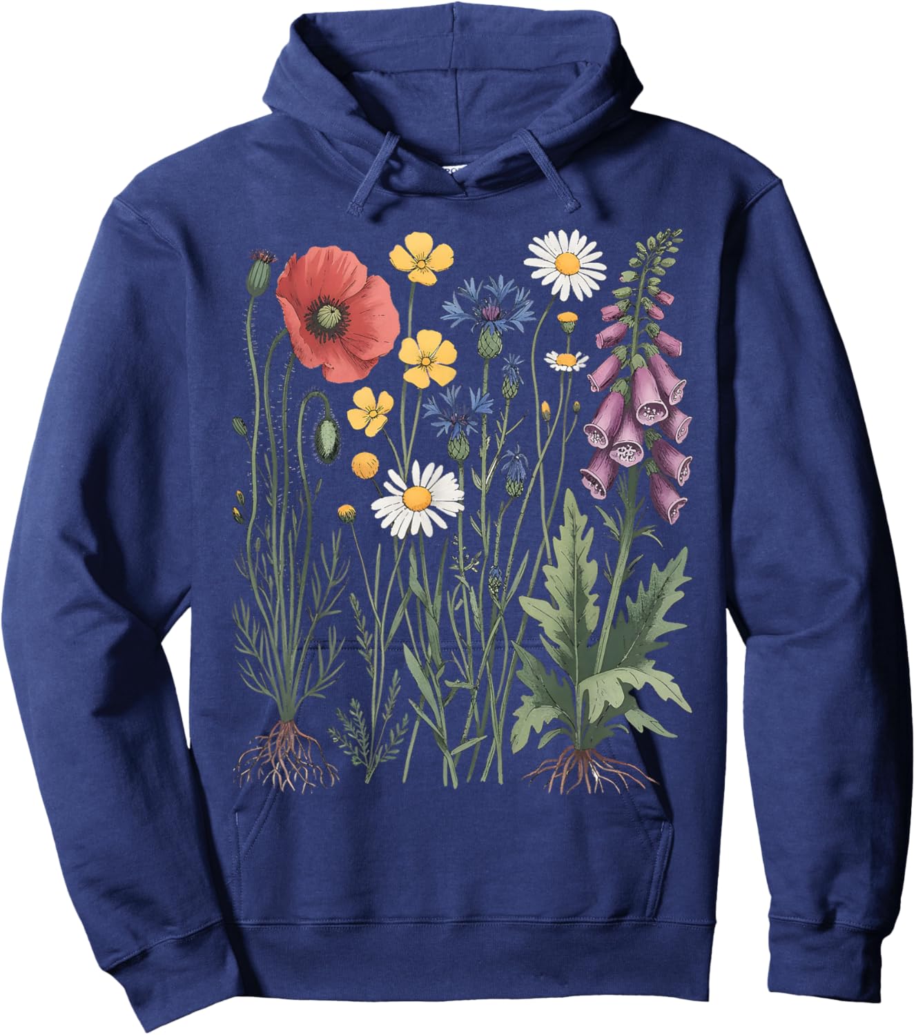 Vintage Wildflower Graphic Floral Gardening Women Hoodie - Hoodie | Navy