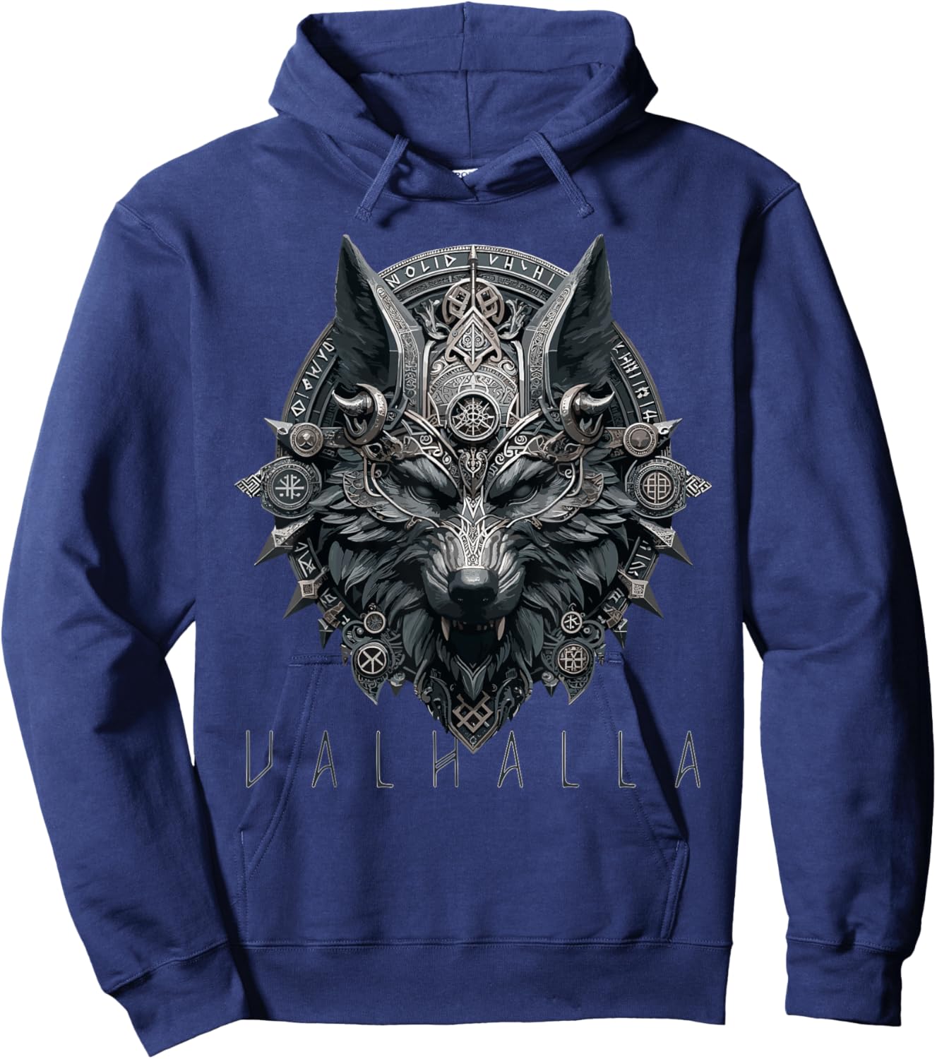 Valhalla Wolf Mask Odin Runes Norse Compass Viking Men Women Hoodie - Hoodie | Navy