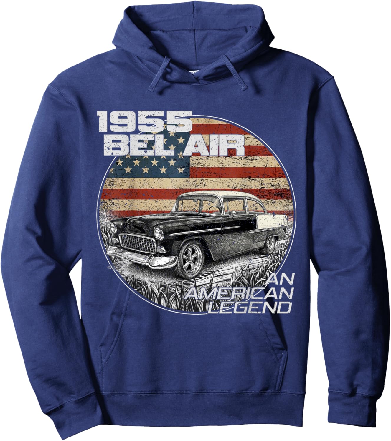 1955 55 Bel air an American Legend Flag 90s Silhouette Old Hoodie - Hoodie | Navy