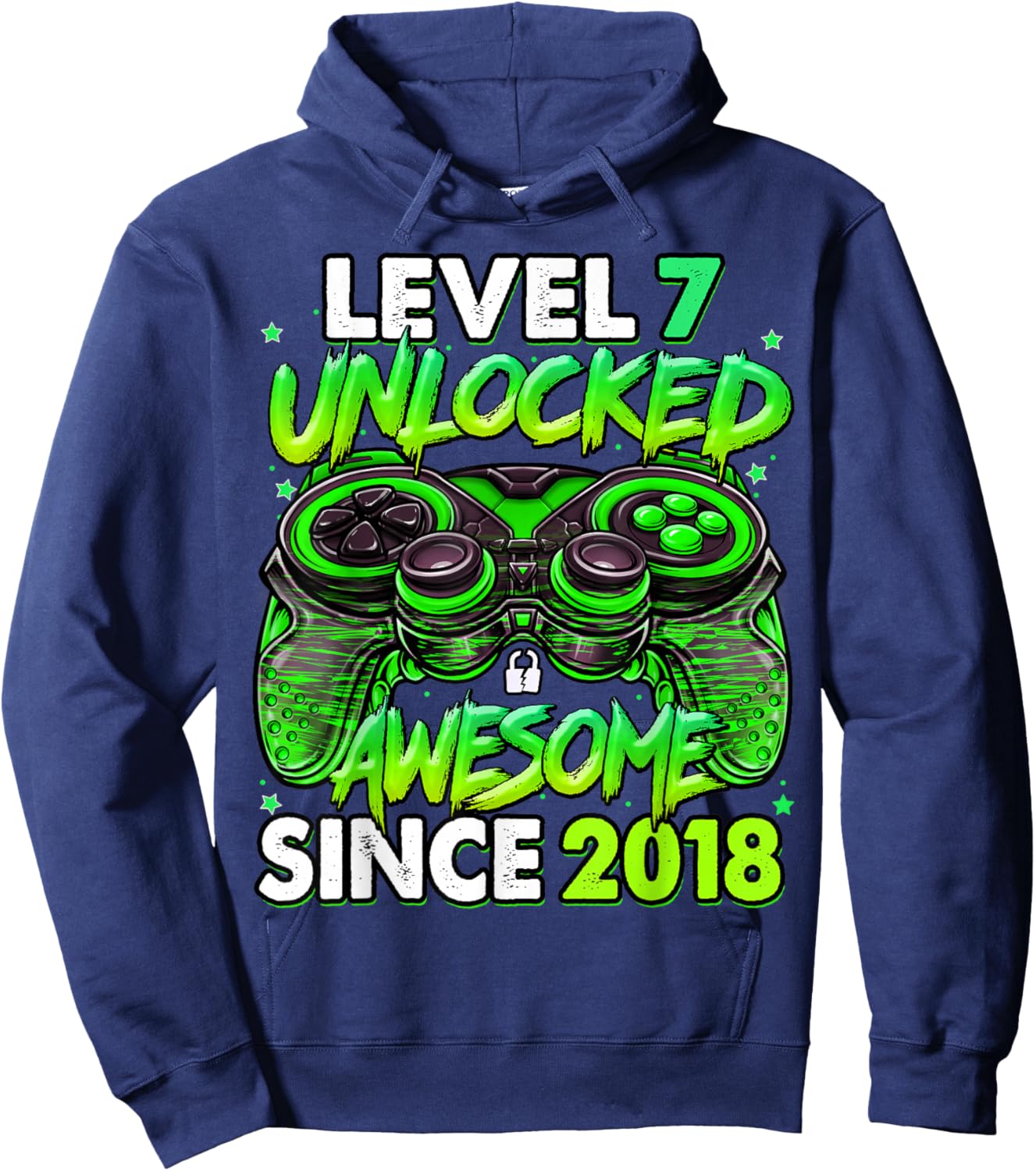 Level 7 Unlocked Awesome Since 2018 7th Birthday Gaming Hoodie - Hoodie | Navy