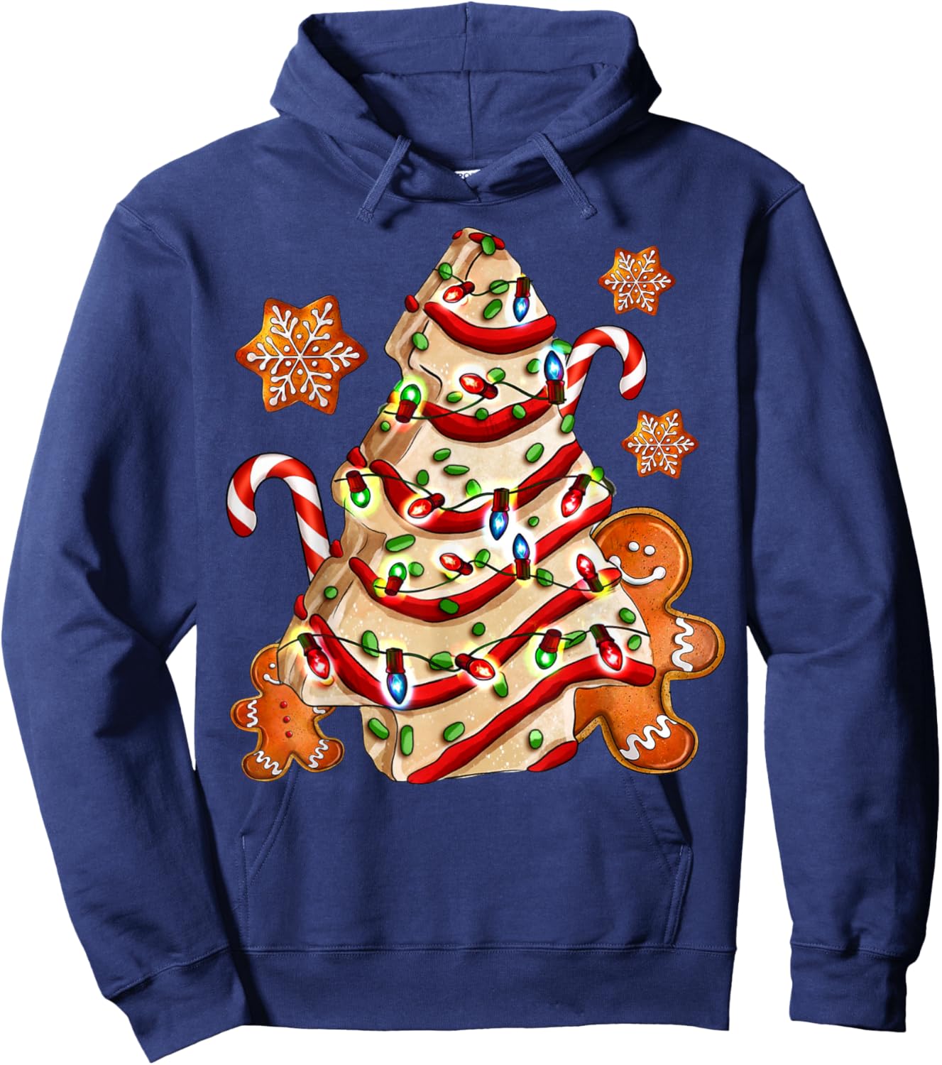 Christmas Tree Cakes Debbie And Gingerbread Cookies Pajamas Hoodie - Hoodie | Navy