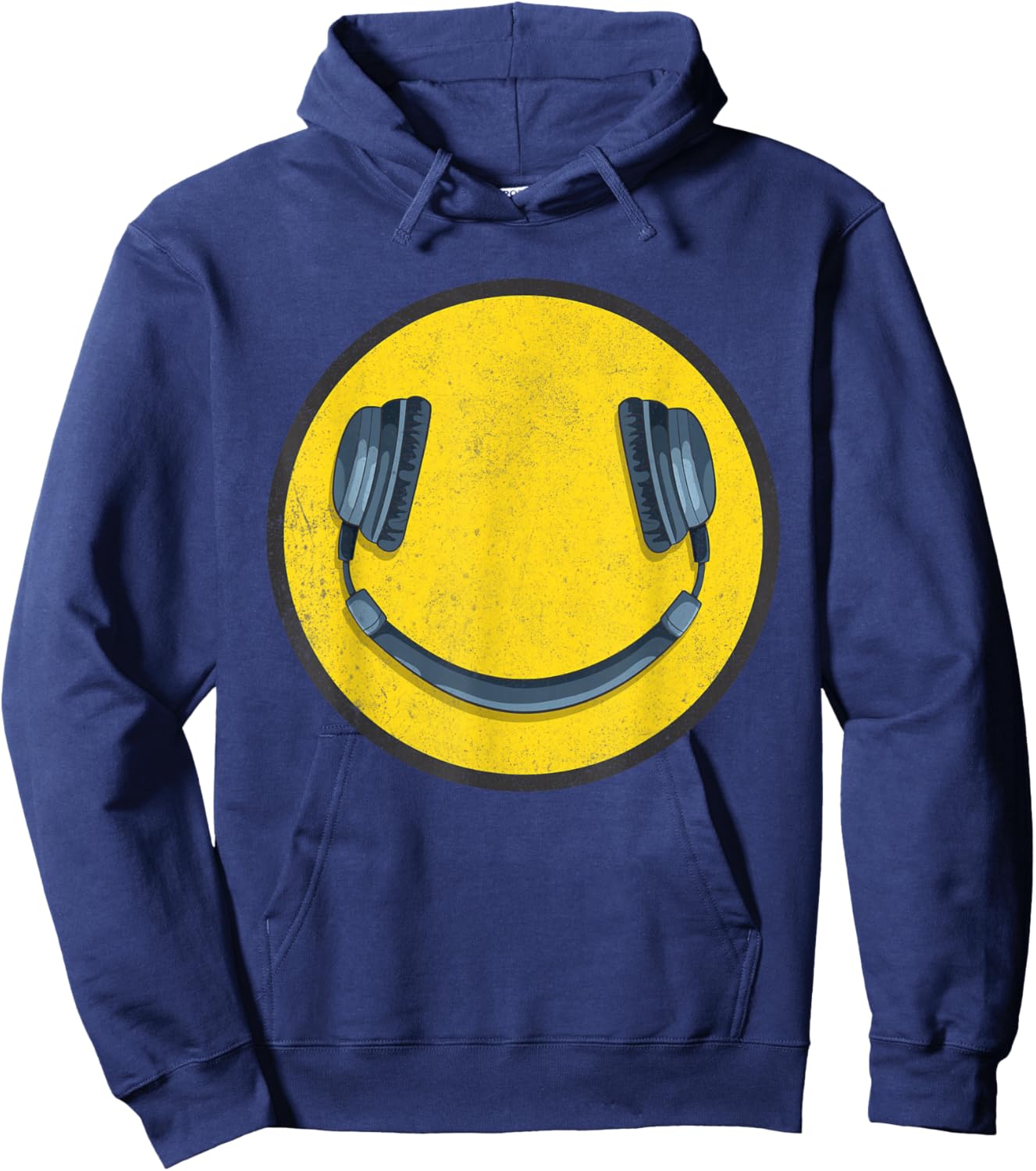 Love 70's 80's 90's Music Vintage Headphone Smile Music DJ Hoodie - Hoodie | Navy