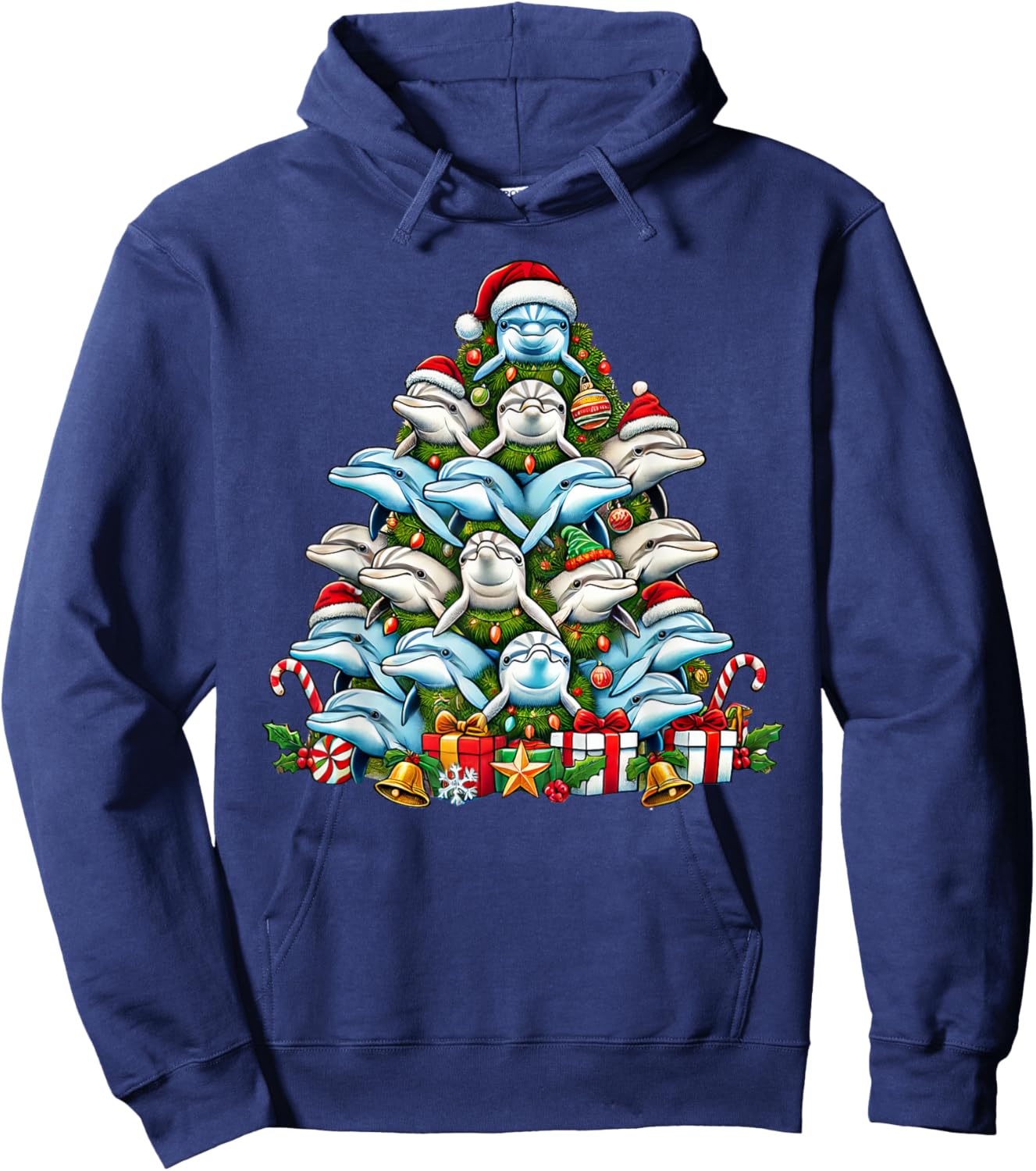 Dolphin Christmas Tree Funny Dolphin Xmas Hoodie - Hoodie | Navy