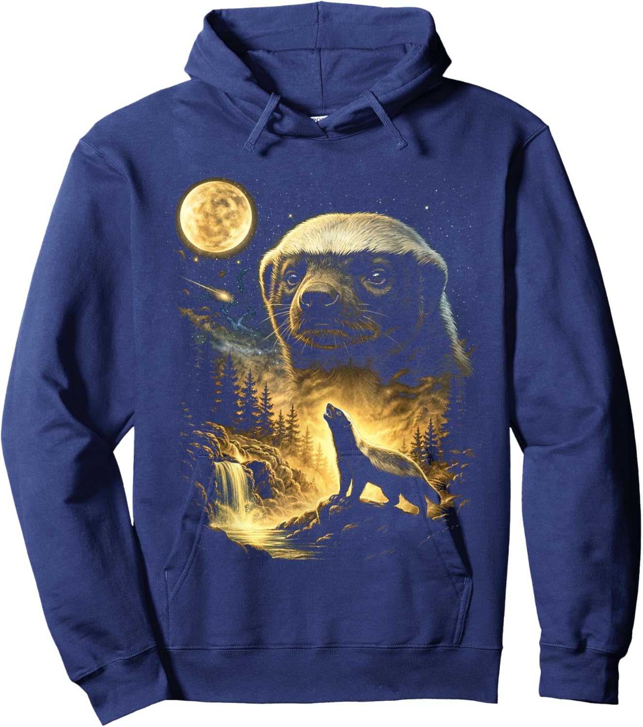 Honey Badger Howling to The Moon Meme Funny 90's Honey Badger Hoodie - Hoodie | Navy