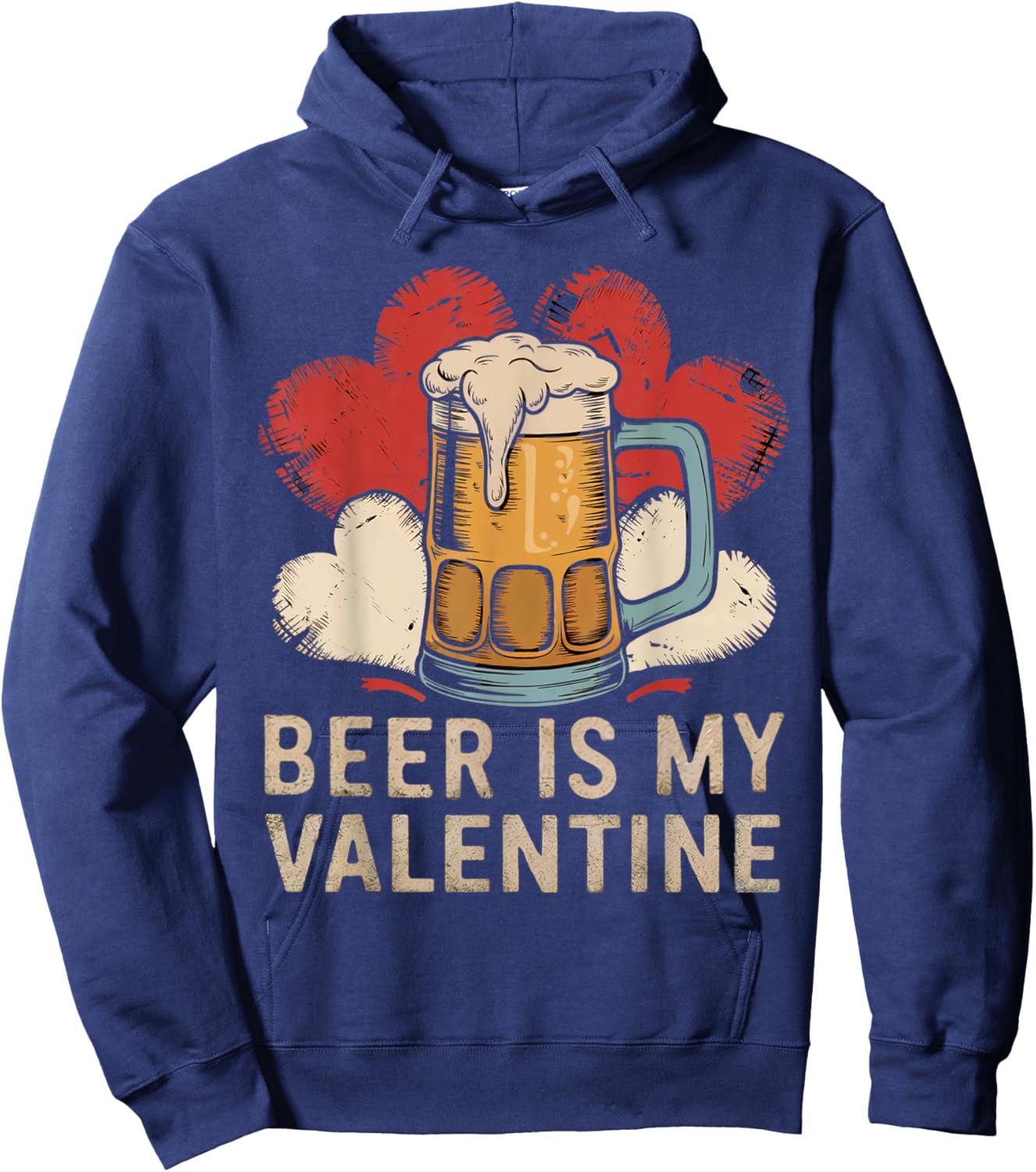 Beer Is My Valentine Vintage Beer Glasses with Hearts Design Hoodie - Hoodie | Navy
