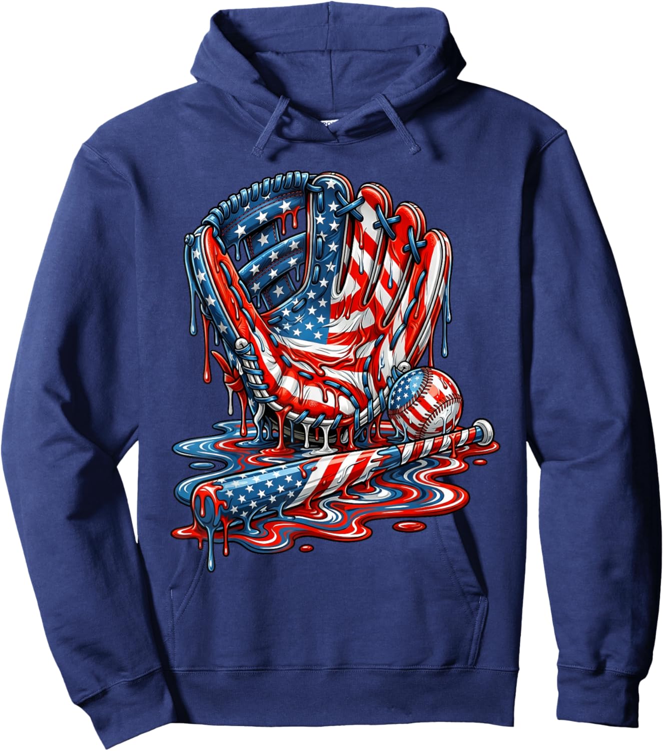 Baseball Drip American Patriotic 4th of July Boys Kids Youth Hoodie - Hoodie | Navy