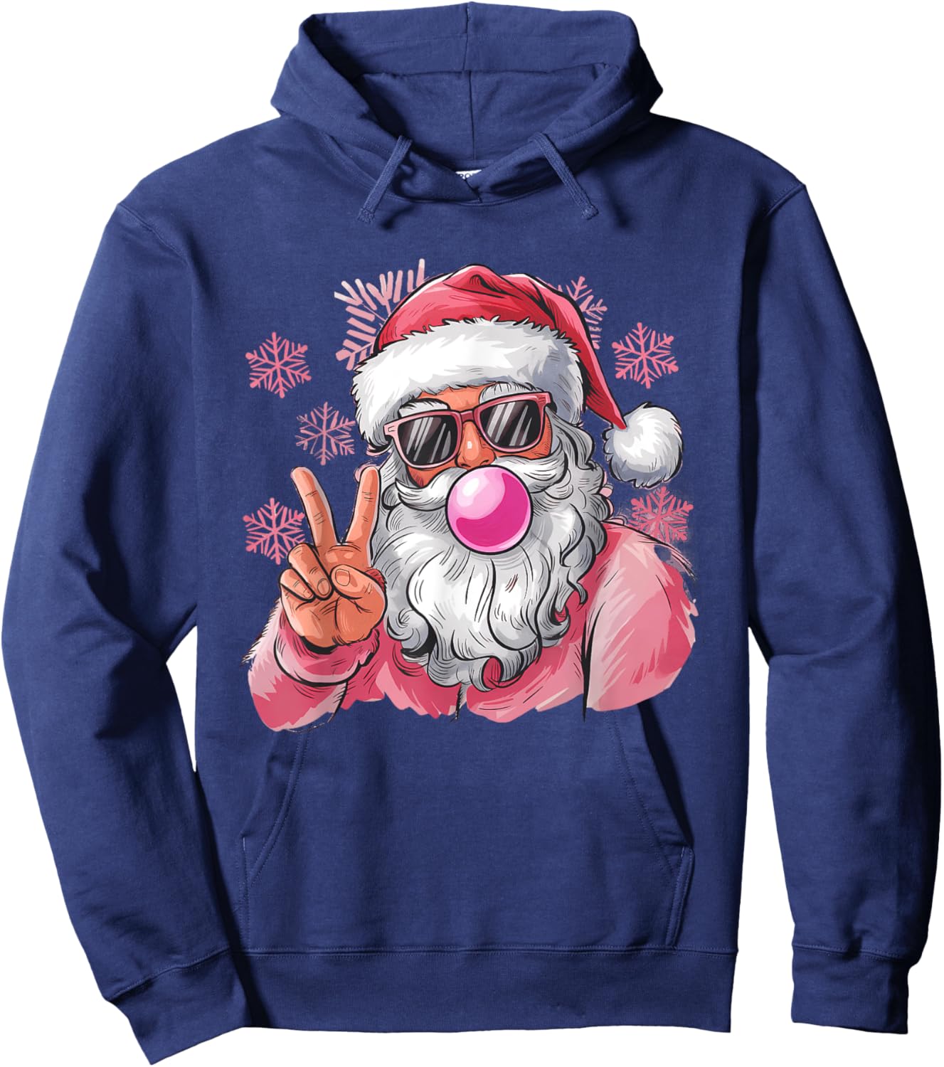 Retro Santa Christmas Blowing Bubble Pink Santa Xmas Funny Hoodie - Hoodie | Navy