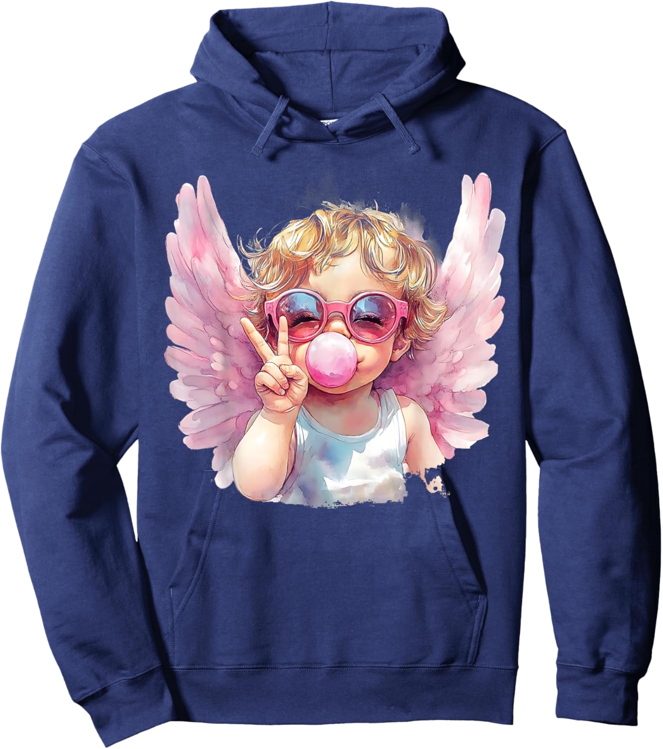 Cute Cupid Blowing Bubble Gum Sunglasses Valentine's Day Hoodie - Hoodie | Navy