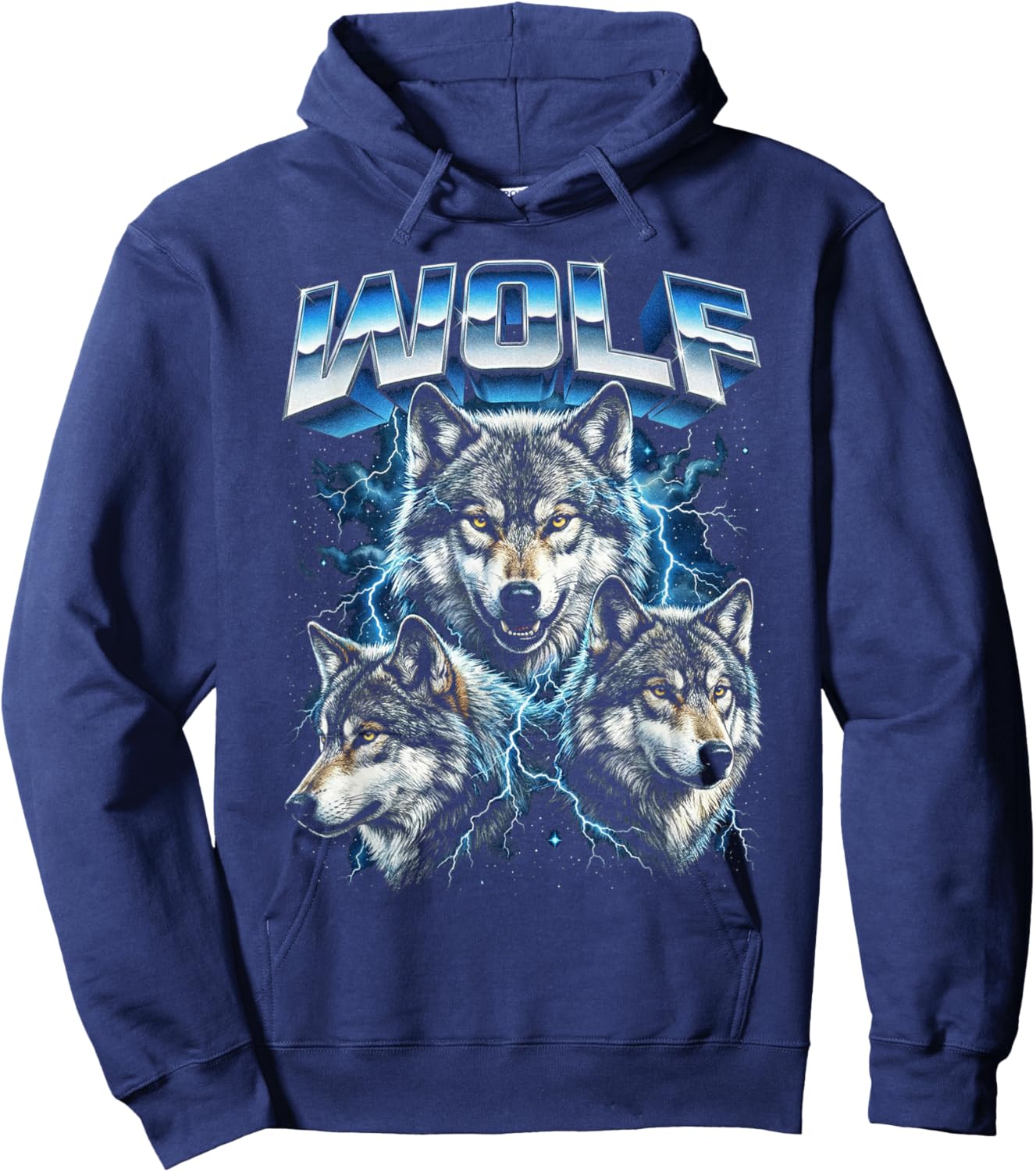 Loup Vintage années 80 rétro drôle Loup Faune Sauvage années 90 Hommes Femmes Hoodie - Hoodie | Navy