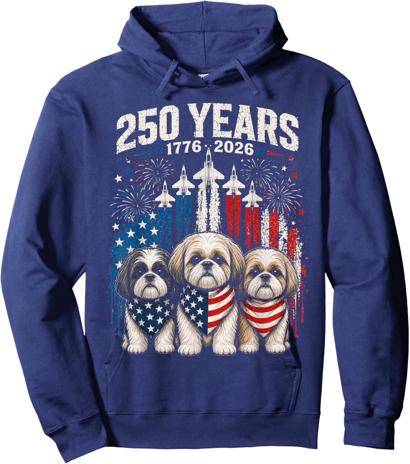 250 Years America Shih Tzu Patriotic USA Freedom 4th of July Hoodie - Hoodie | Navy