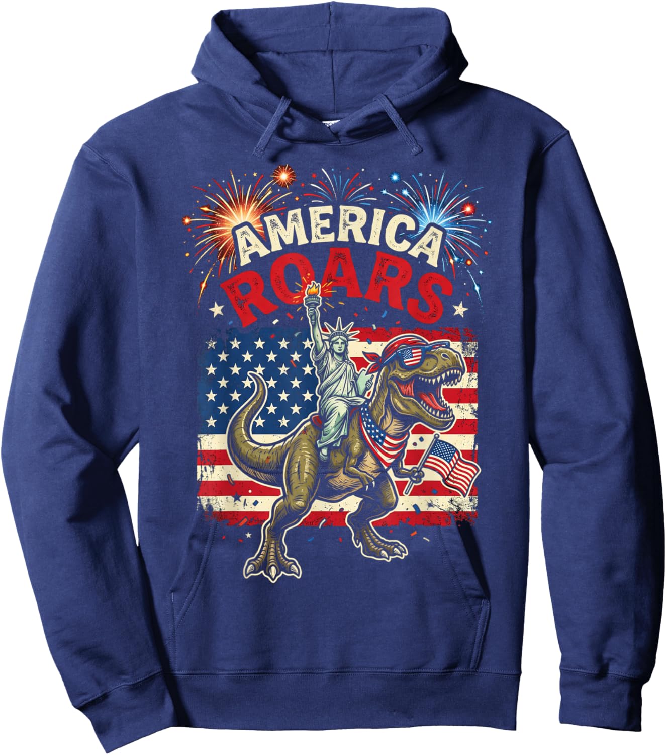 Statue of Liberty American Dinosaur Funny 4th of July Boys Hoodie - Hoodie | Navy