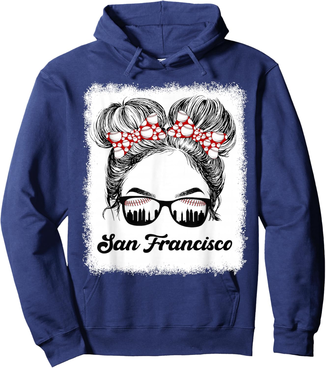 San Francisco Retro Baseball Messy Bun Girl Met At Game Day Hoodie - Hoodie | Navy