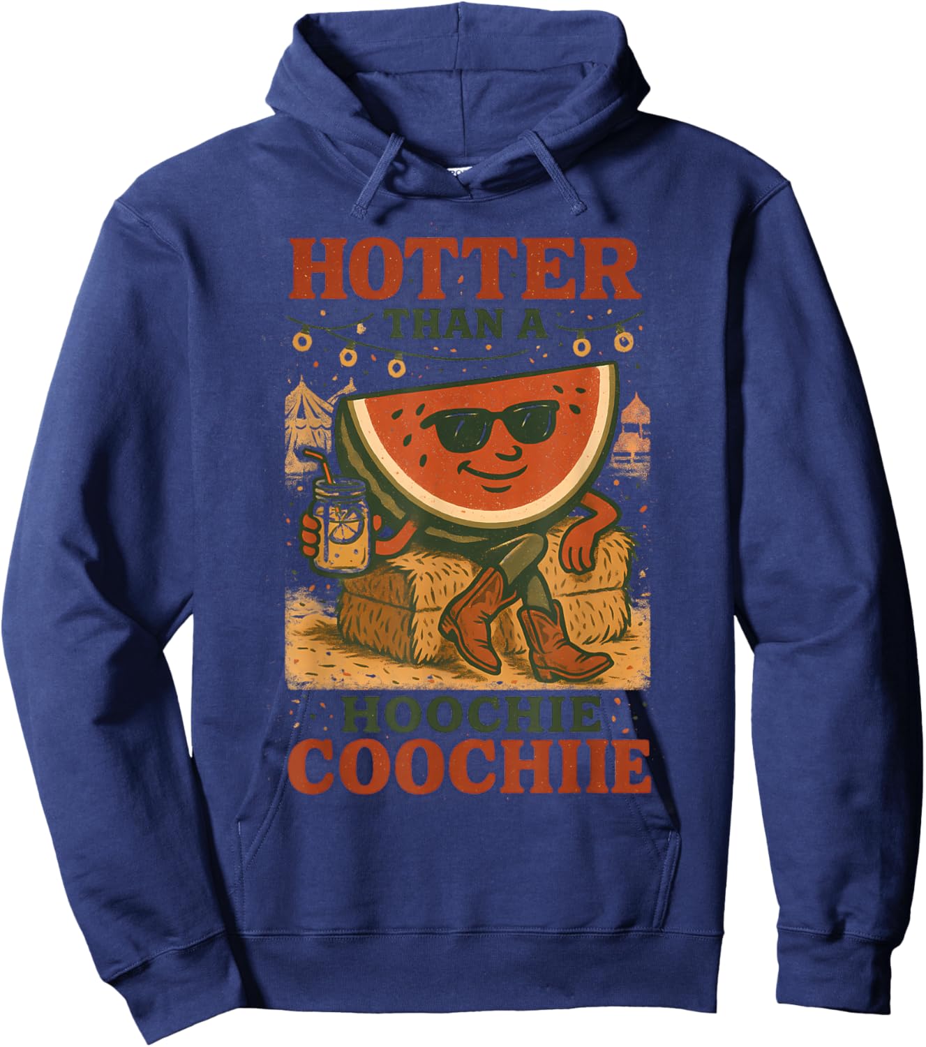 Hotter Than Hoochie Coochie Funny Watermelon Cowboy Southern Hoodie - Hoodie | Navy