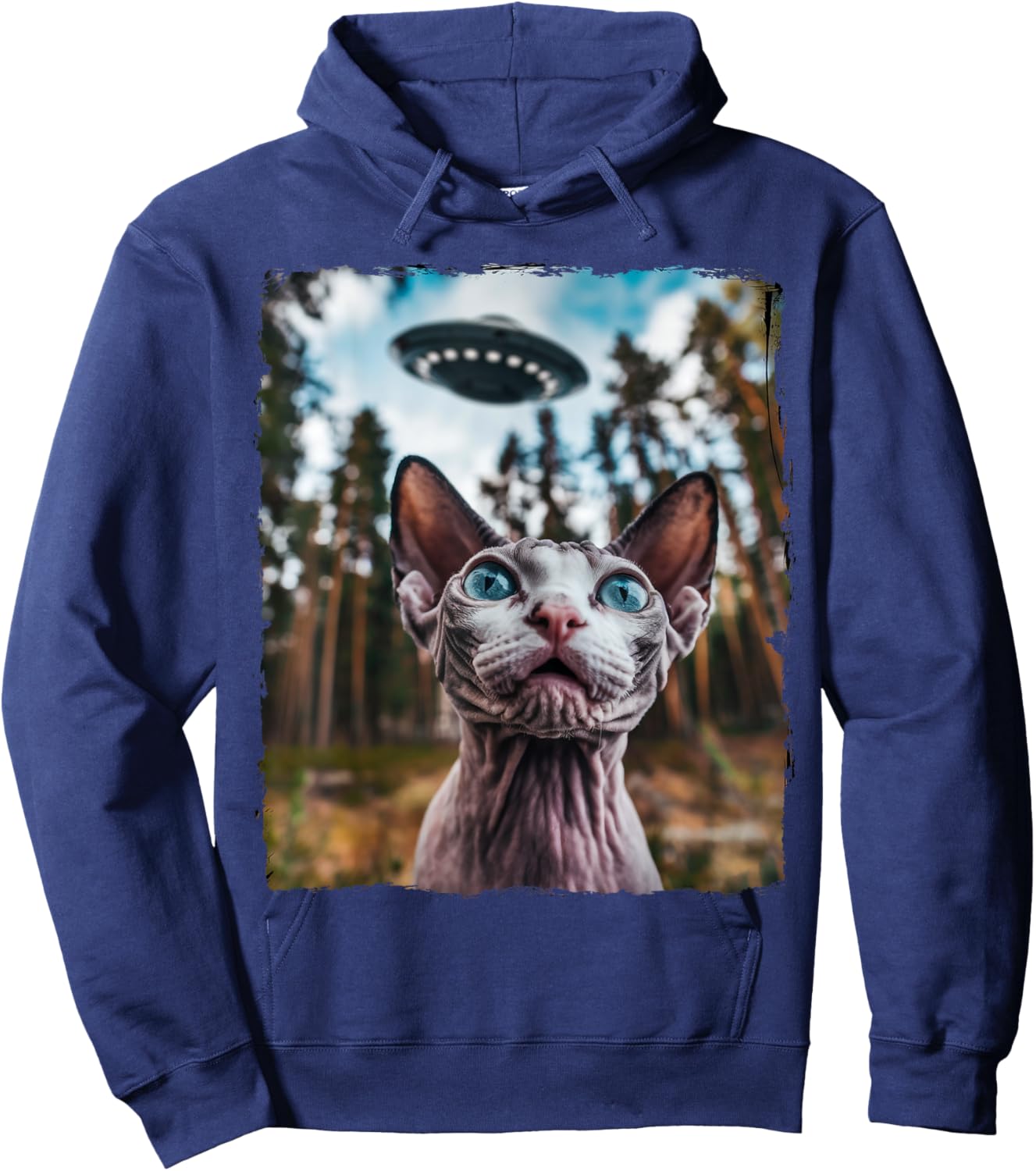 Sphynx Cat Selfie With Alien UFO Cat Gifts Women Kid Hoodie - Hoodie | Navy