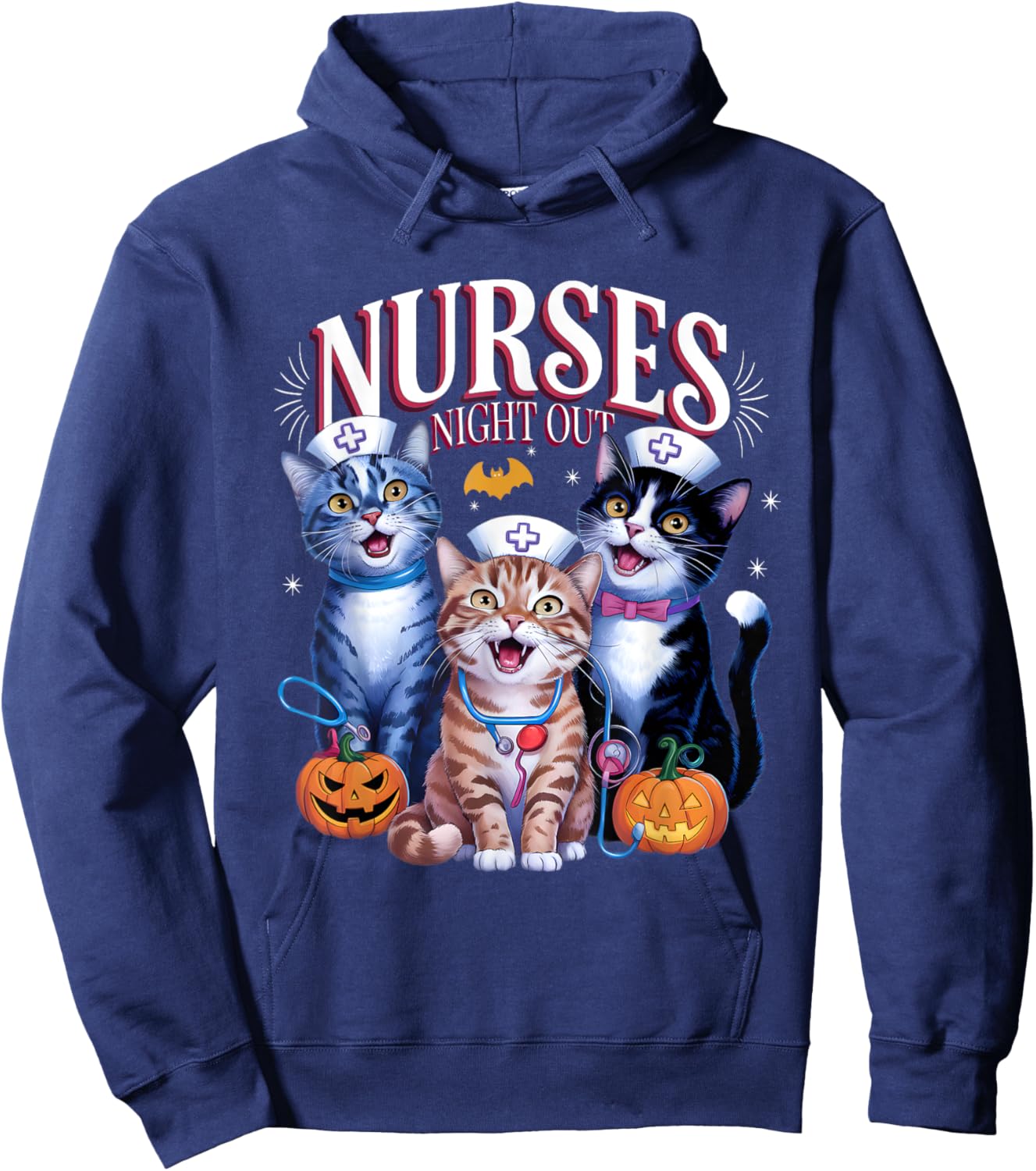 Nurses Night Out Halloween Cats Funny Nurse Costume Hoodie - Hoodie | Navy