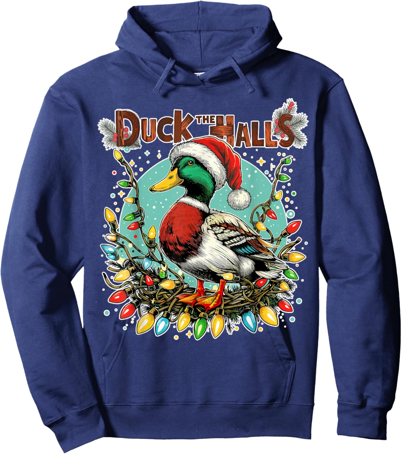 Retro Duck Christmas Lights Merry Ducking Christmas Animal Hoodie - Hoodie | Navy