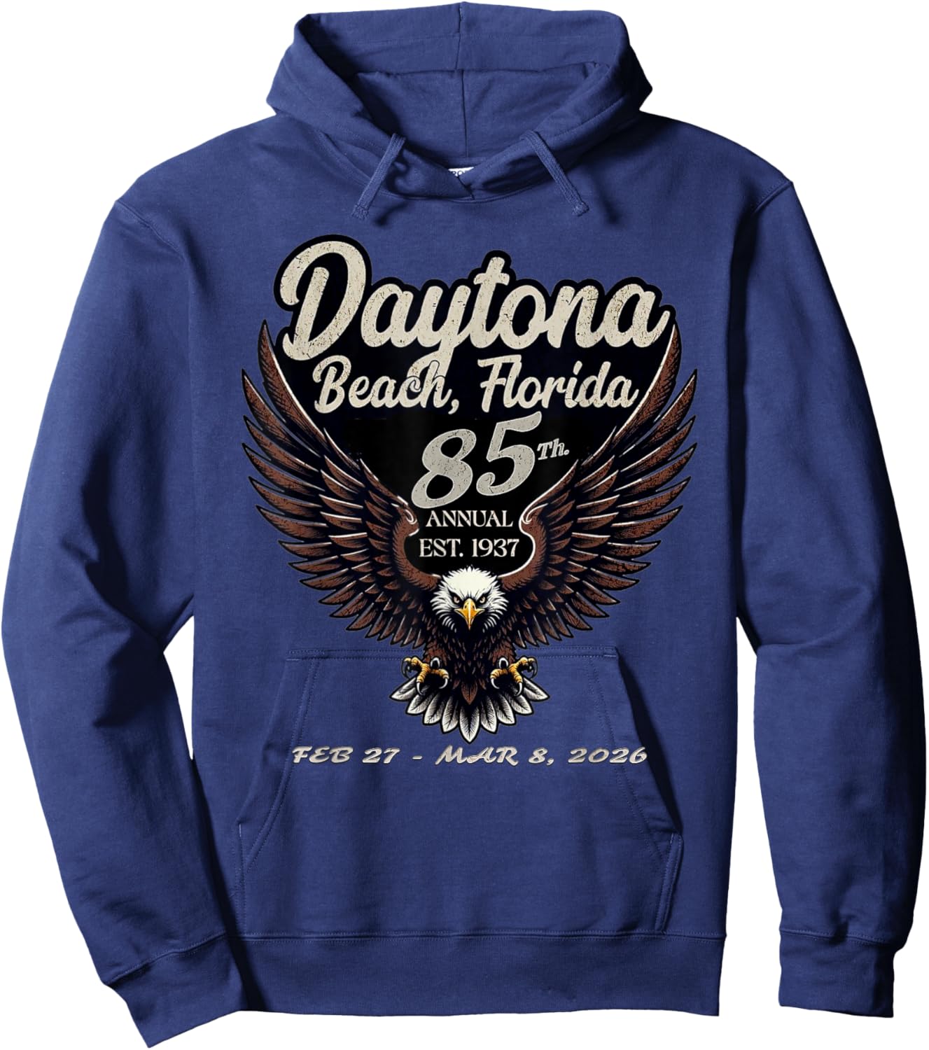 2026 Daytona Beach, Florida, 85th Anniversary Art On Front Hoodie - Hoodie | Navy