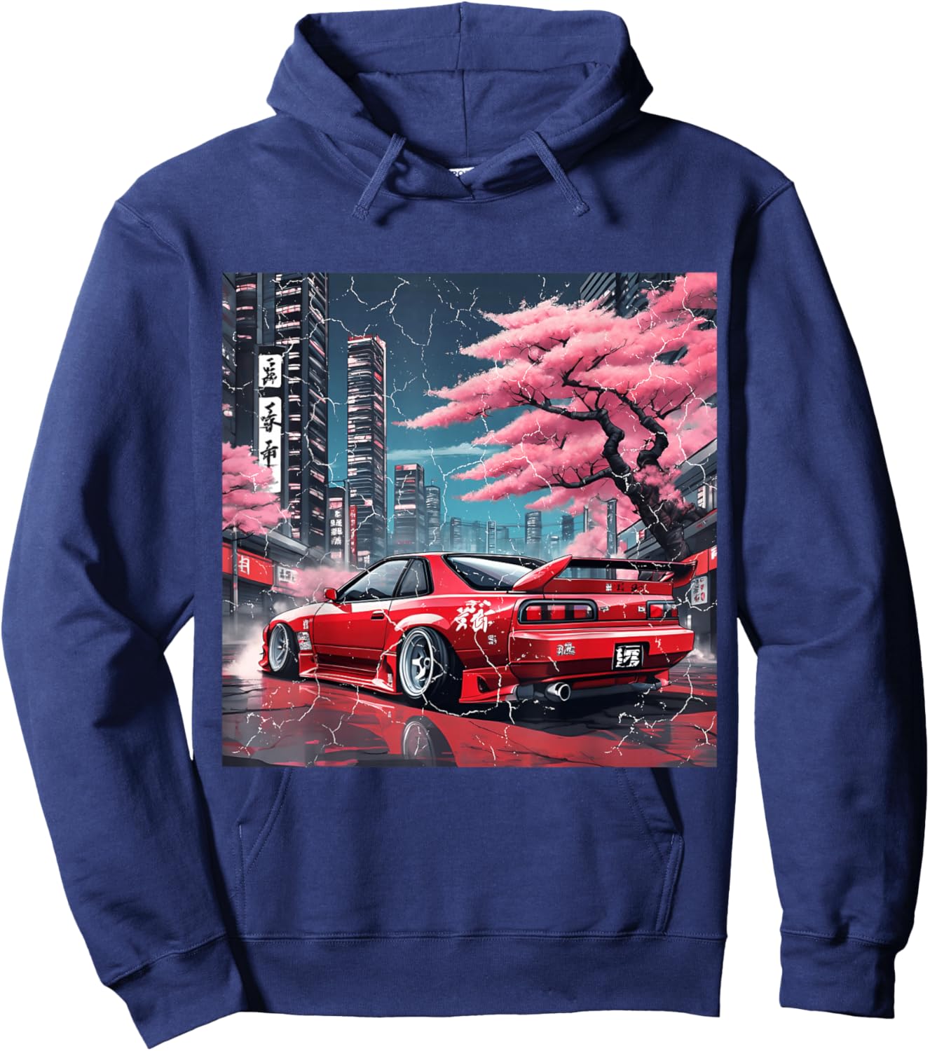 Vintage JDM Race Car Tokyo Street Racing Sakura Blossom Art Hoodie - Hoodie | Navy