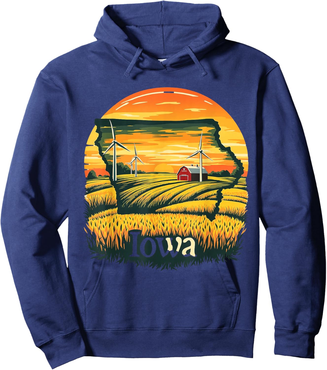 Retro Iowa Home State IA Nature Sunset Vintage Hoodie - Hoodie | Navy