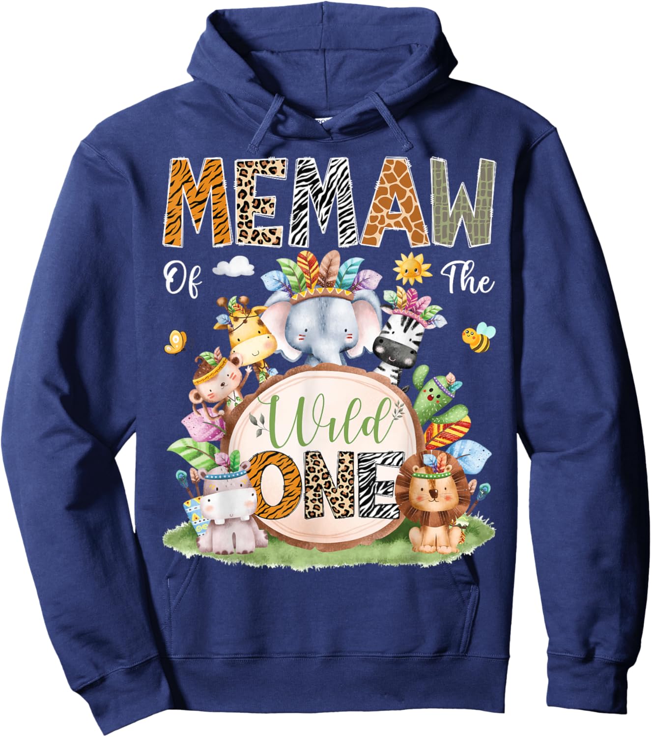 Memaw Of The Wild One Safari Tribal Animal 1St Birthday Hoodie - Hoodie | Navy