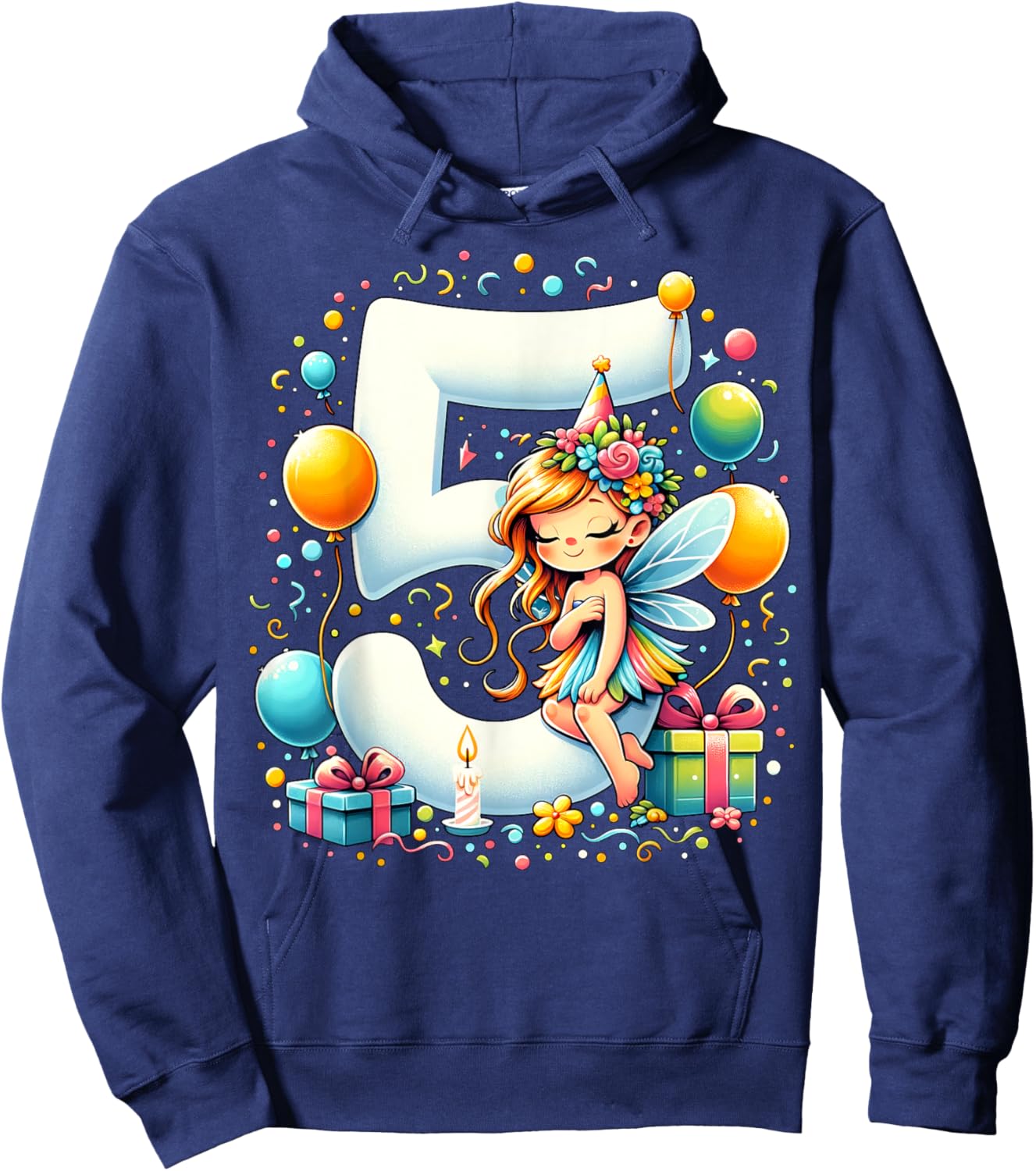 Kids Fairy Theme fifth Bday Party 5th Fairy Birthday Hoodie - Hoodie | Navy