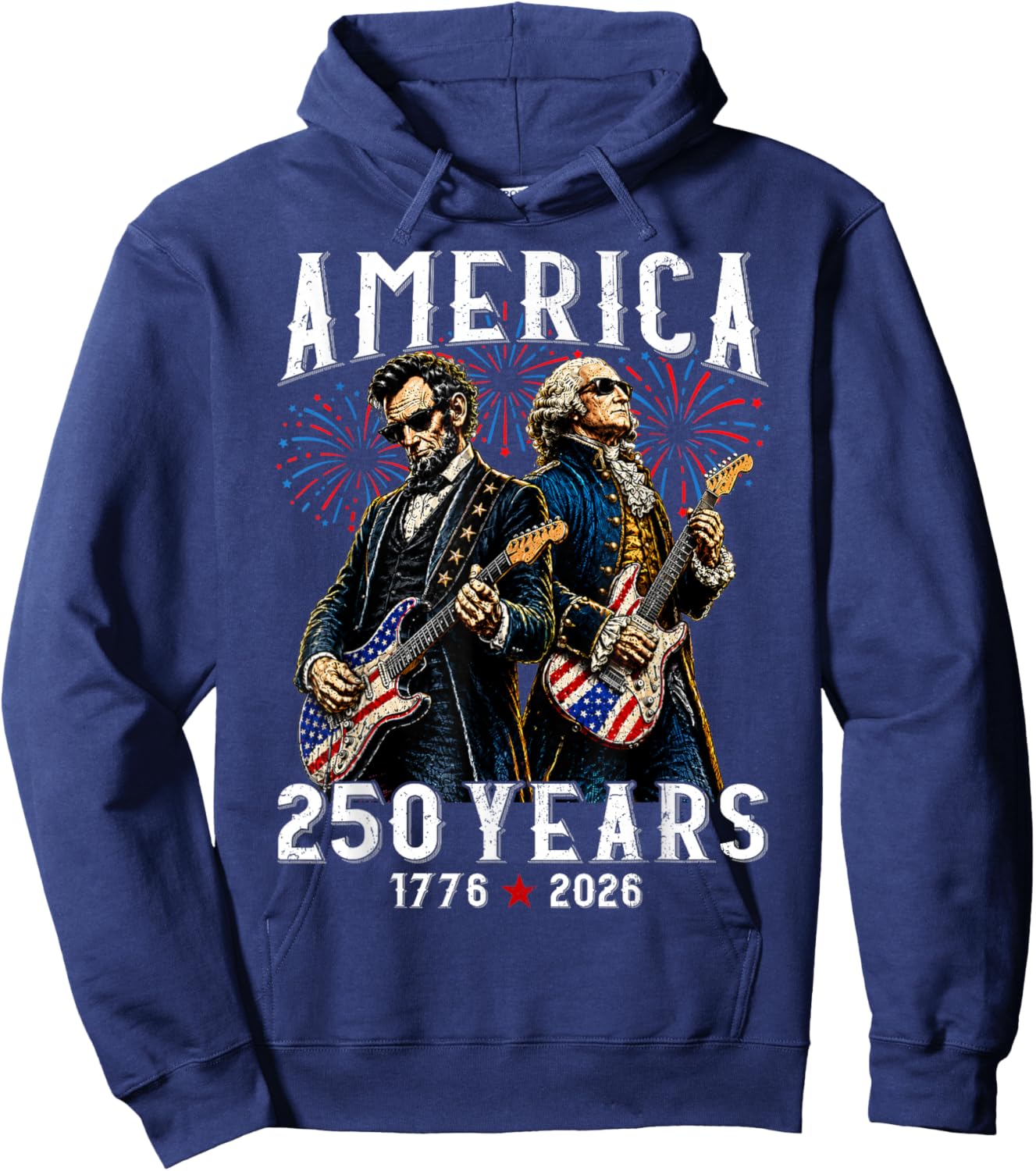 George Washington Abe Lincoln Playing Guitar 250th America Hoodie - Hoodie | Navy